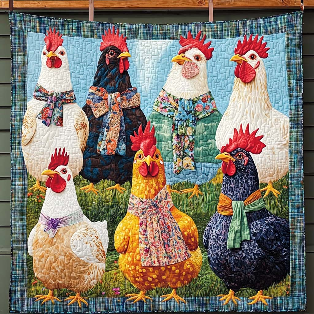 Cheerful Flock Quilted Blanket Chicken Gifts For Chicken Lovers