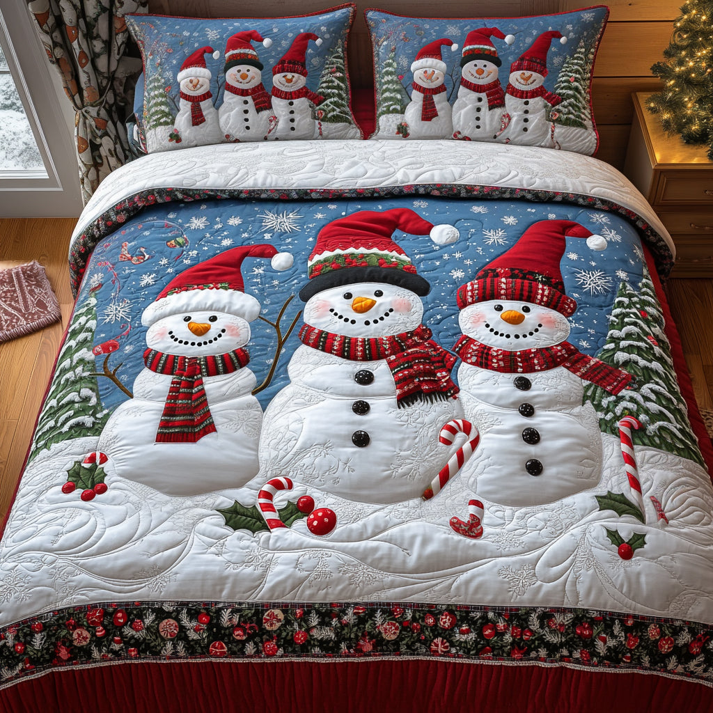 Cheerful Frost Quilted Bedding Set King Bedspread Christmas Gift For Grandma