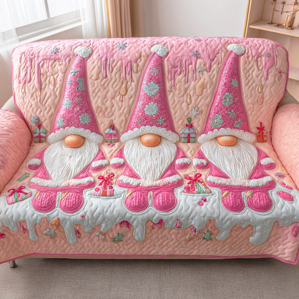 Cheerful Gnome Cabin Quilted Sofa Cover Christmas Family Room Decor Great Family Gifts