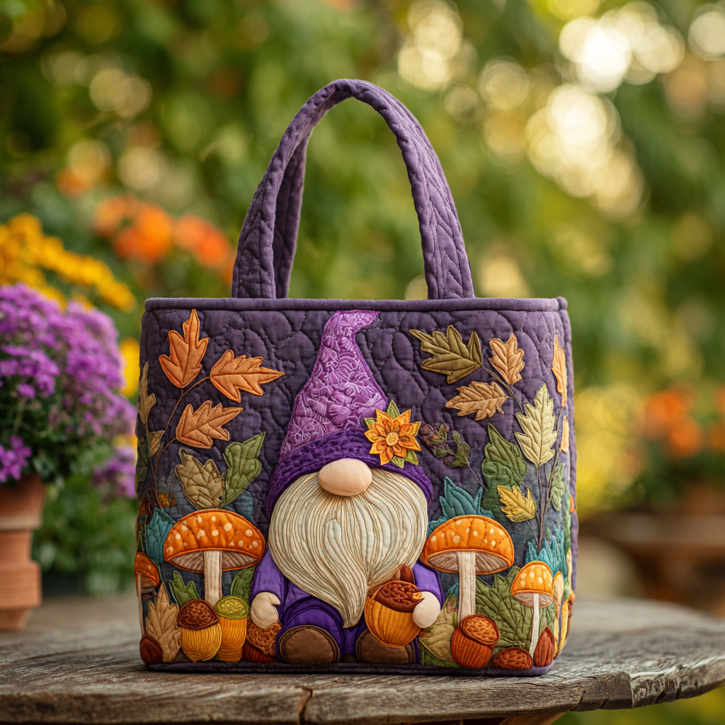 Cheerful Gnome Quilted Tote Bag Autumn Gifts Items