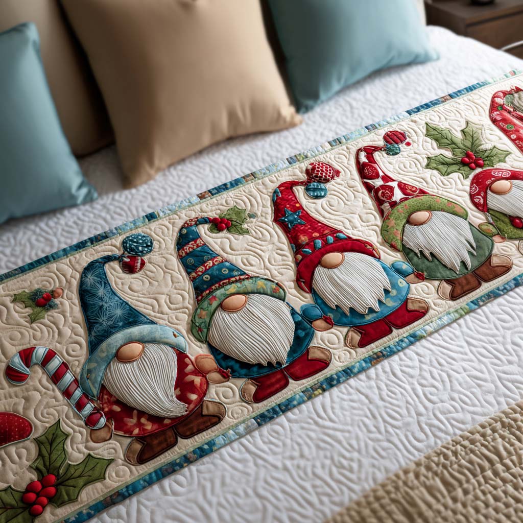 Cheerful Gnomes Quilted Bed Runner Christmas Decorations Christmas Ideas 2025