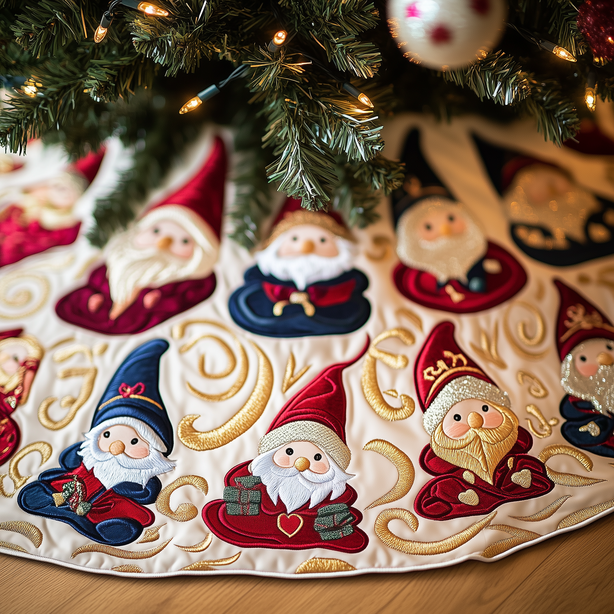 Cheerful Gnomes Quilted Tree Skirt Best Gift Merch For Him