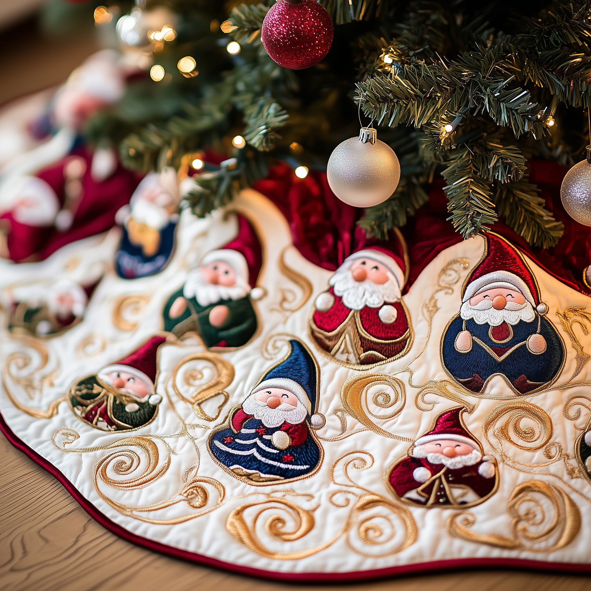 Cheerful Gnomes Quilted Tree Skirt Thoughtful Gift Merch For Dad