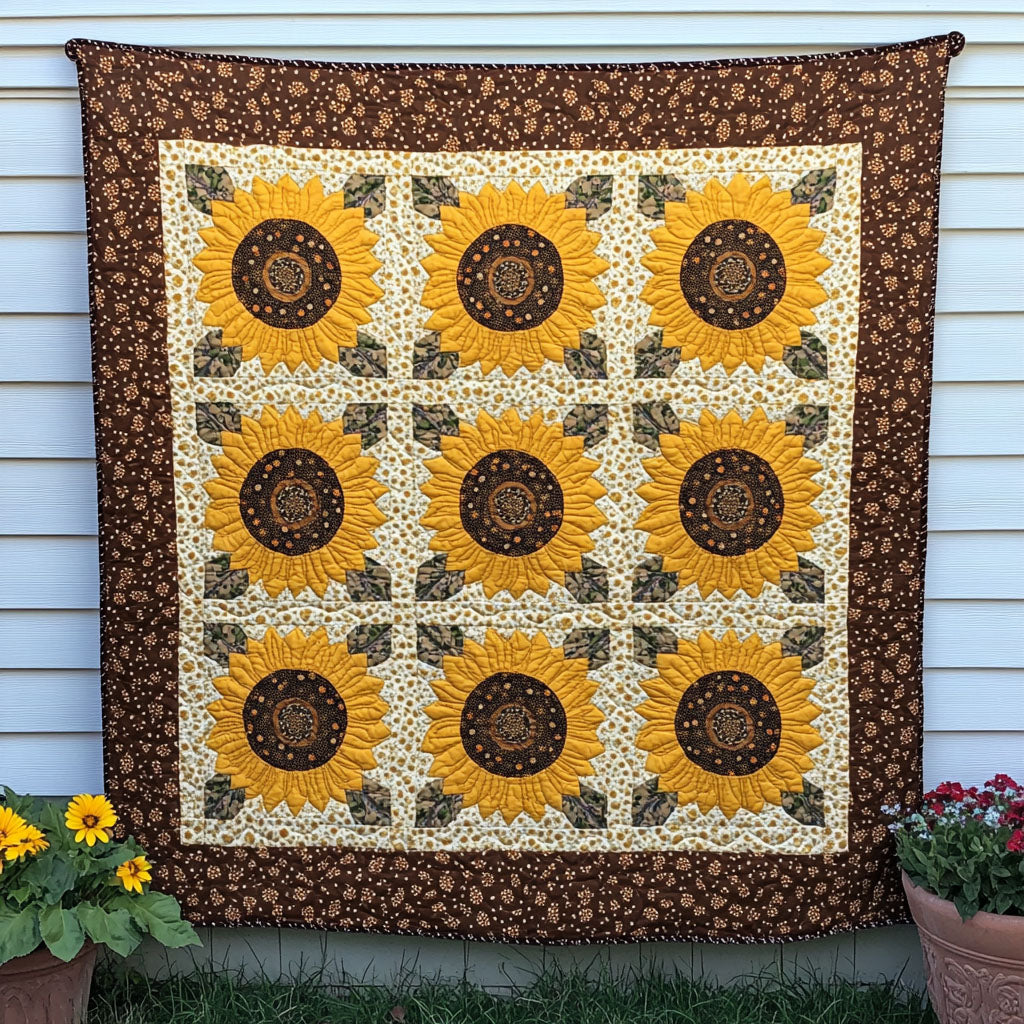 Cheerful Gold Quilted Blanket Sofa Couch Throw Blanket Sunflower Theme Gifts Merchandise