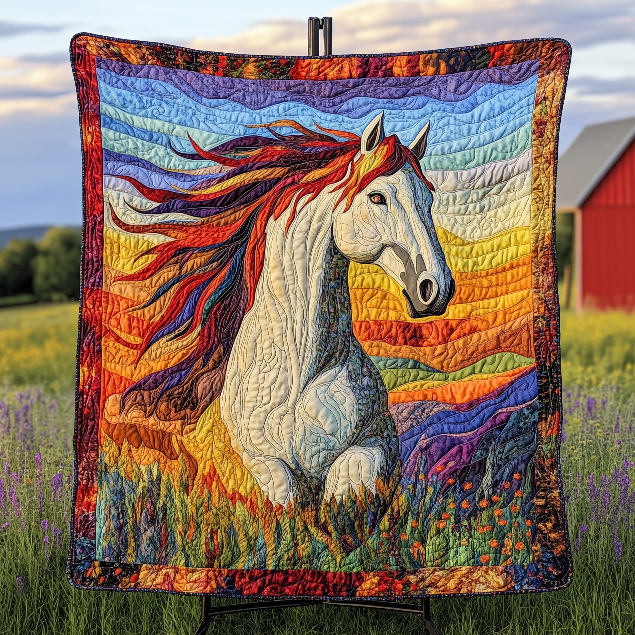 Cheerful Horse Quilted Blanket Holiday Season Quilted Throw Blanket