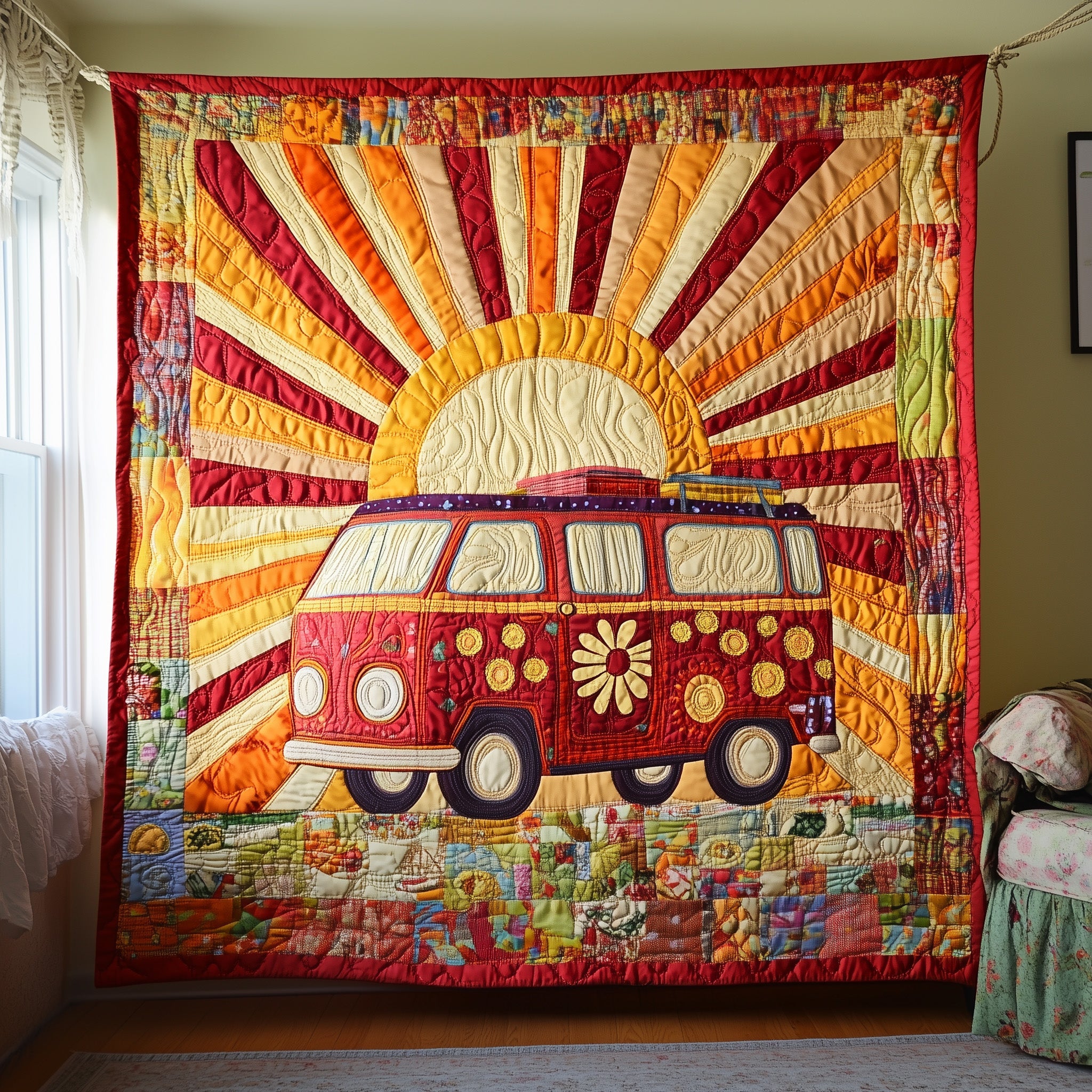 Cheerful Journey Quilted Blanket Sofa Throw BlanketGifts For Hippie Mom