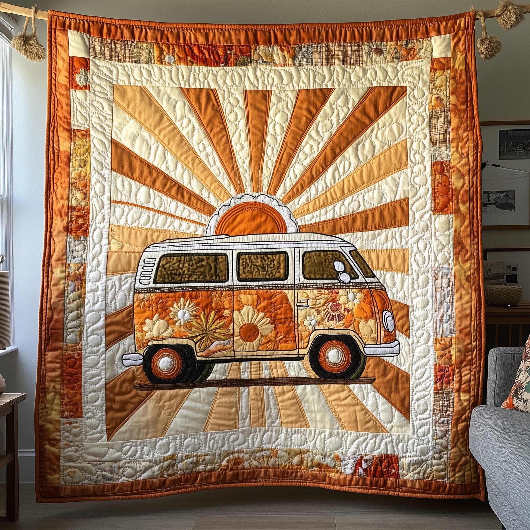 Cheerful Journey Quilted Blanket Sofa Throw BlanketHippy Gifts For Her