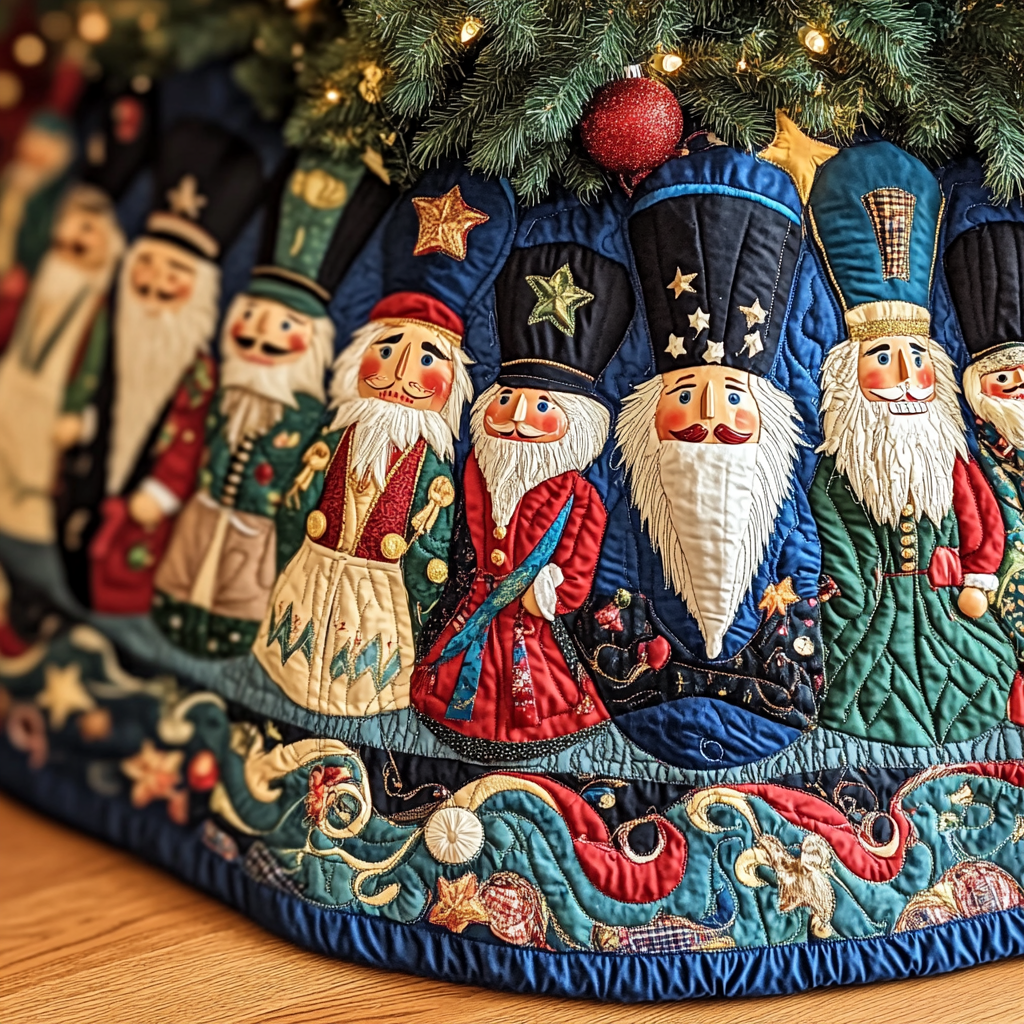 Cheerful Nutcrackers Quilted Christmas Tree Skirt Christmas Tree Decor
