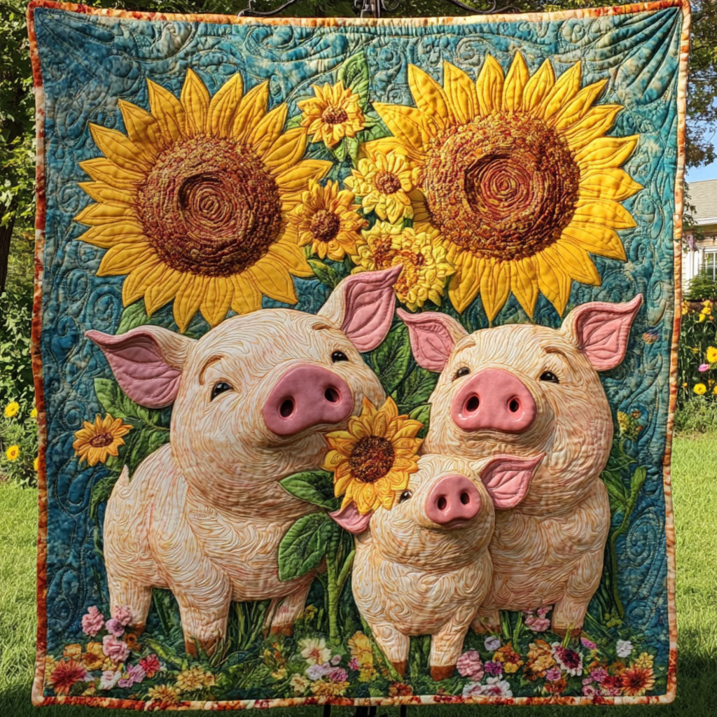 Cheerful Pigs Quilted Blanket Best Couch Throw Blanket Farmer Present Ideas