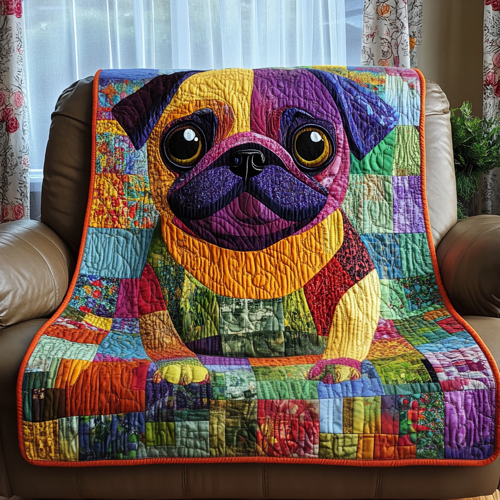 Cheerful Pug Quilted Blanket Dog Gift Ideas For Dog Owners