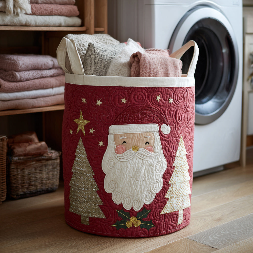 Cheerful Santa Claus Quilted Laundry Basket Easter Merch Gift