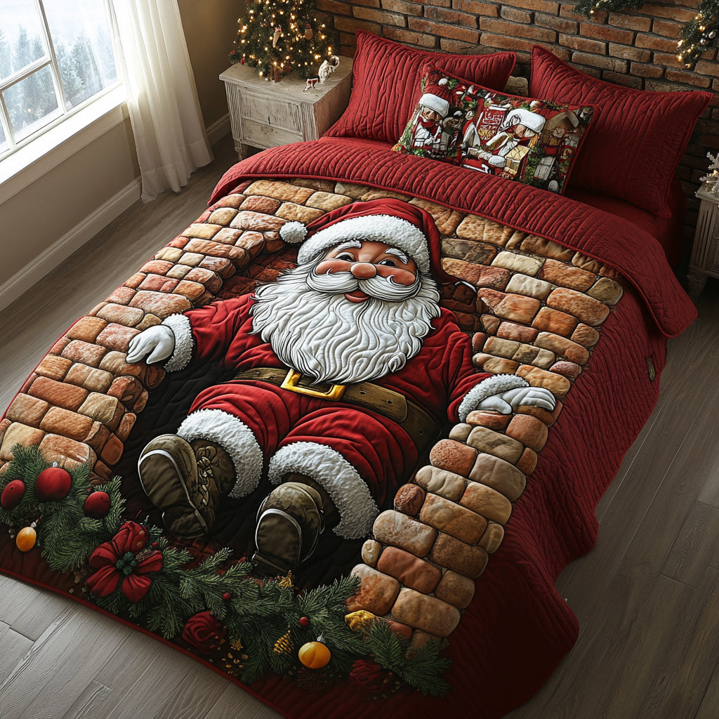 Cheerful Santa Quilted Bedding Set Perfect Bedding Gift Set for Family and Friends