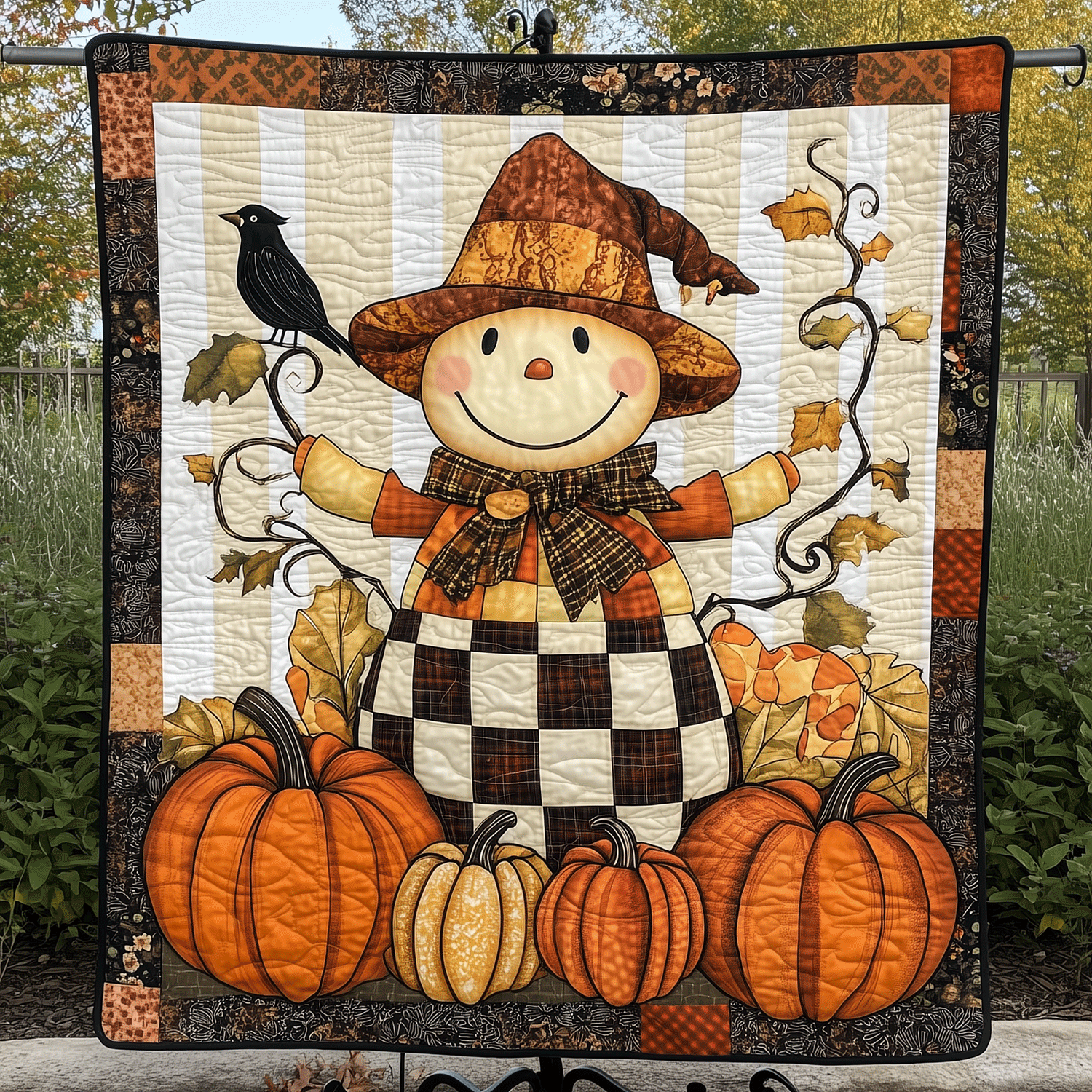 Cheerful Scarecrow Quilted Blanket Cozy Fall Gift Ideas