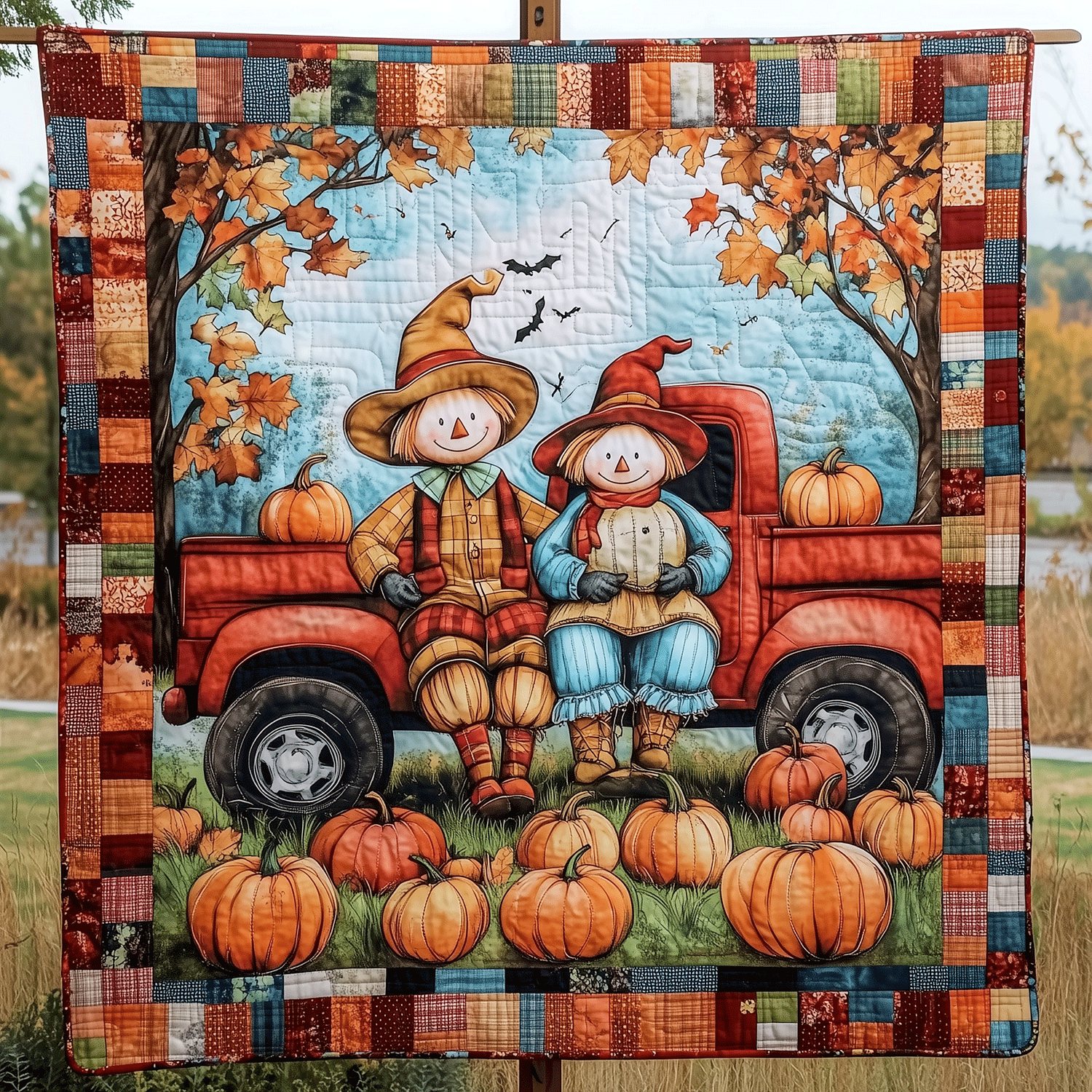 Cheerful Scarecrow Quilted Blanket Gift For Mid Autumn Festival
