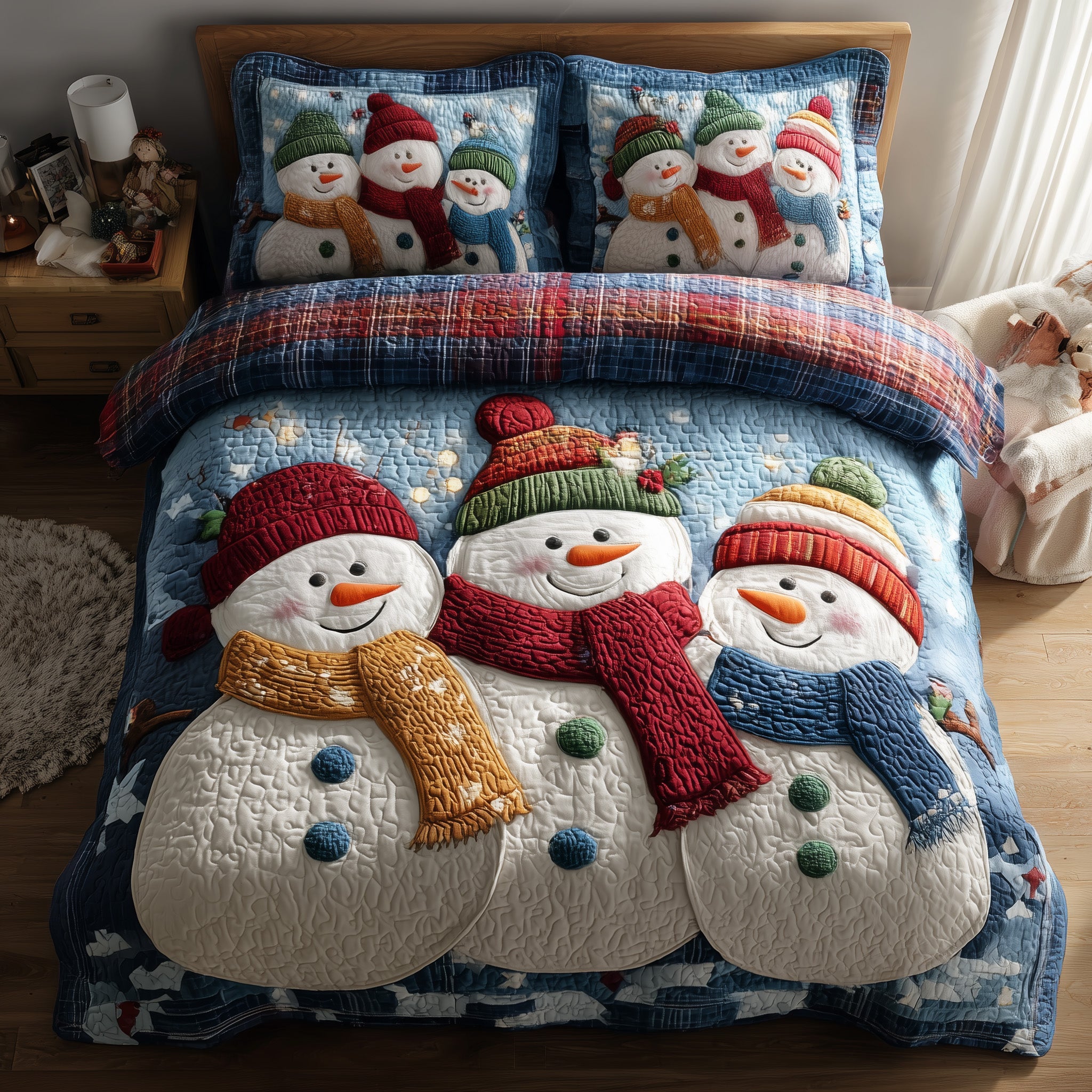 Cheerful Snowman Duvet Cover Set Merch For Daily Comfort