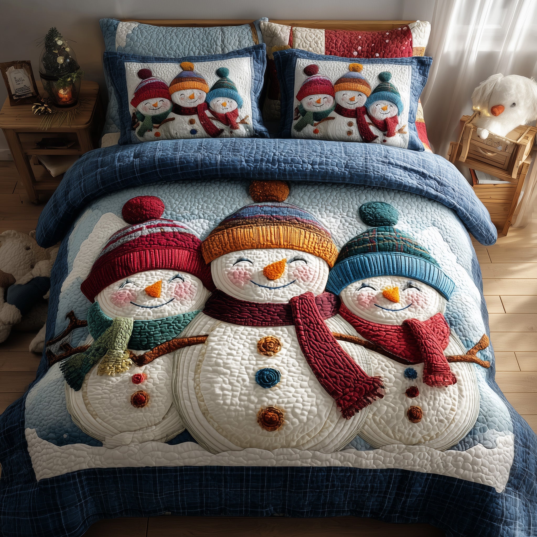 Cheerful Snowman Duvet Cover Set Stylish Merch Design