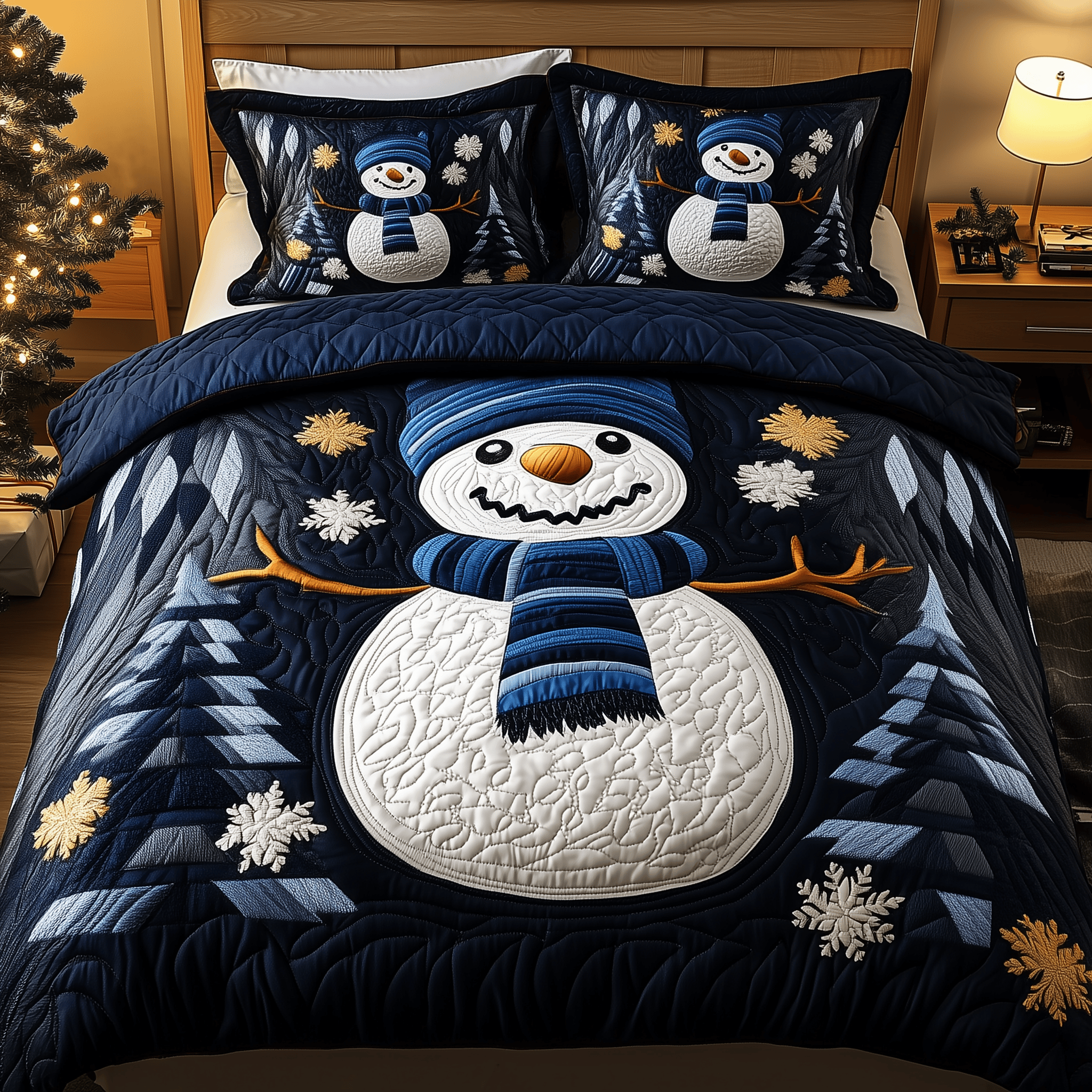 Cheerful Snowman Quilted Bedding Set Christmas Gift For Daughter'S Boyfriend