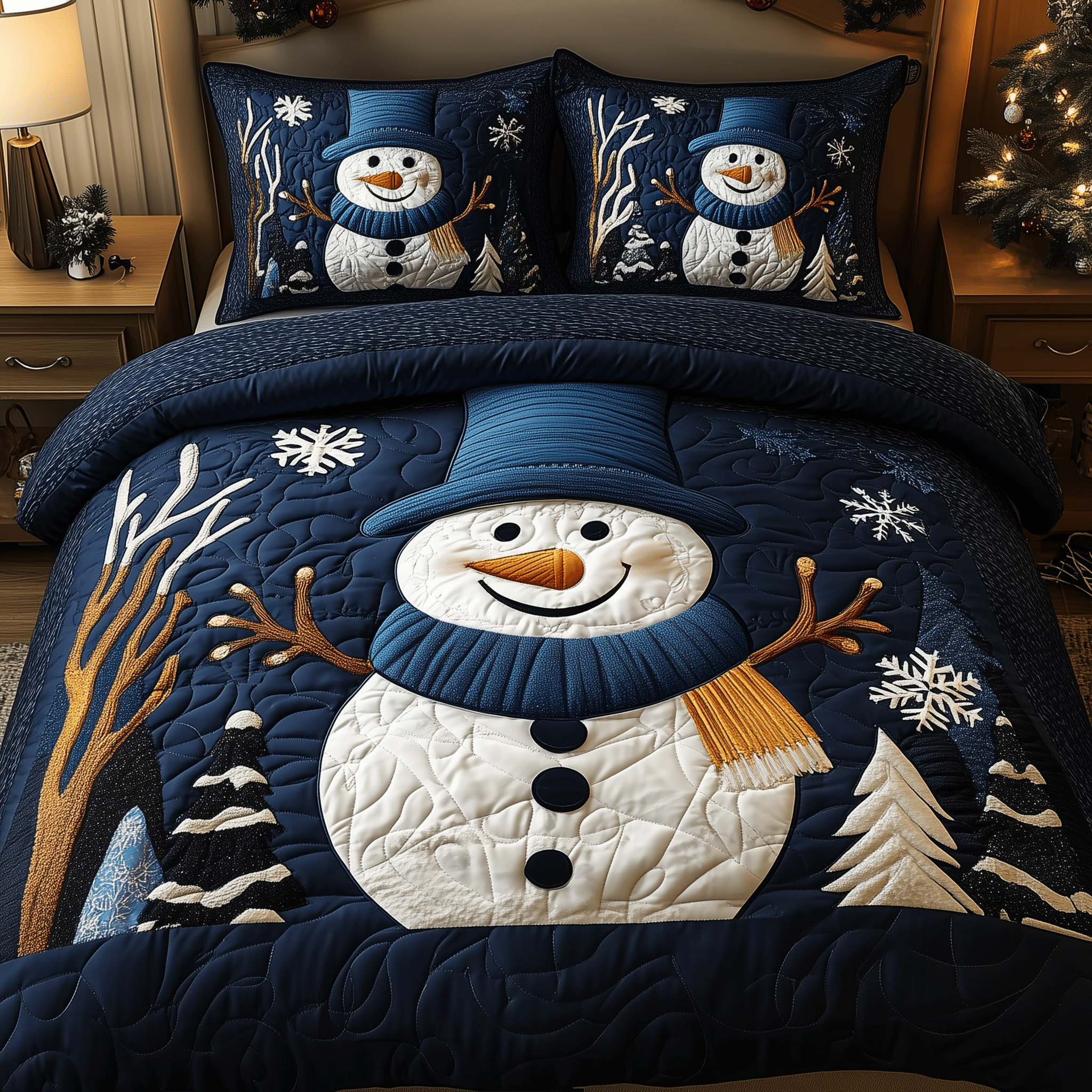 Cheerful Snowman Quilted Bedding Set Daddy Daughter Ornament