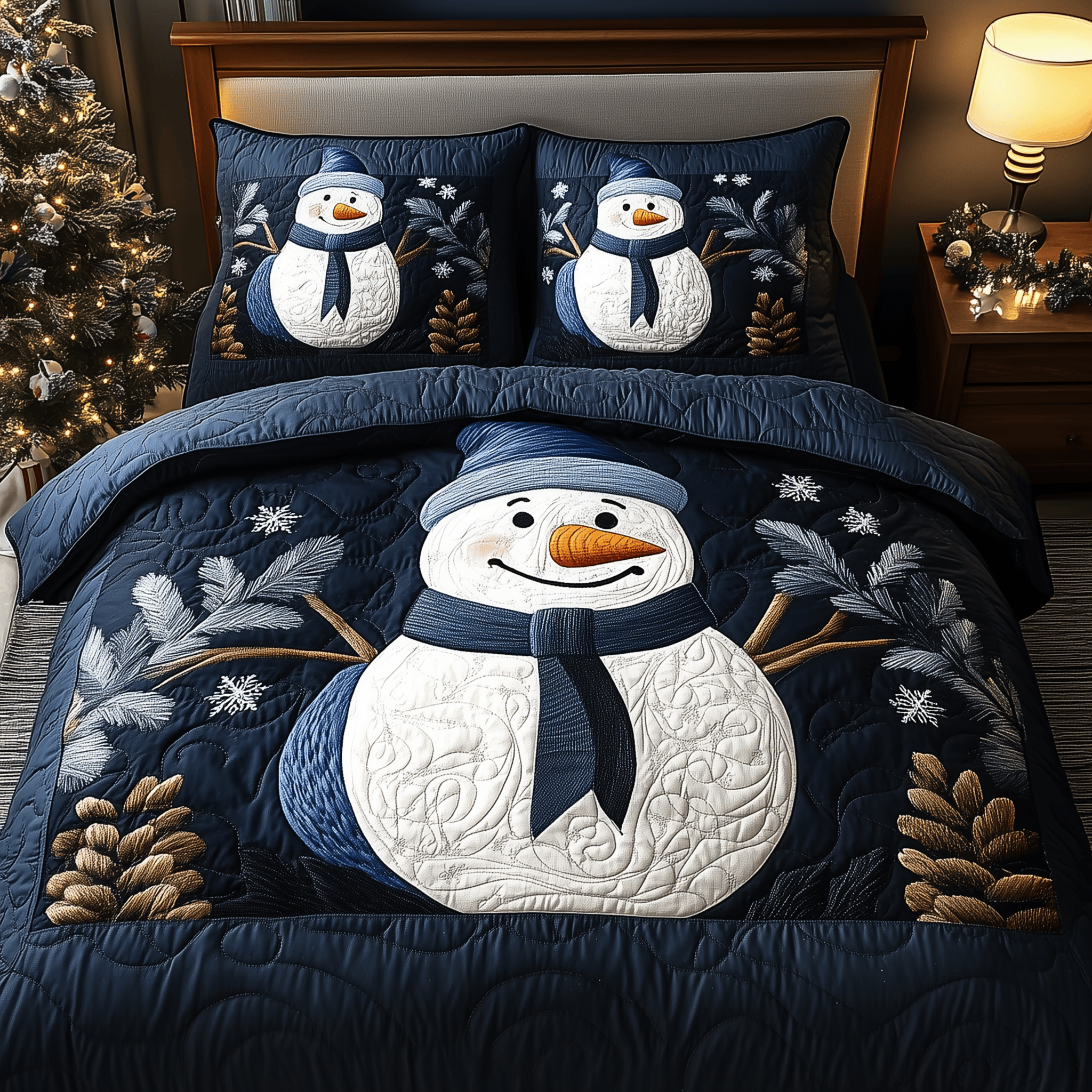 Cheerful Snowman Quilted Bedding Set Great Christmas Gifts For Daughters