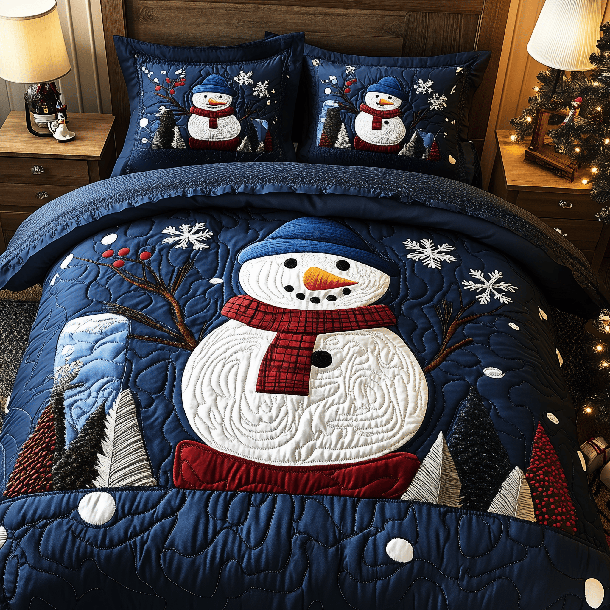 Cheerful Snowman Quilted Bedding Set Xmas Gift For My Daughter
