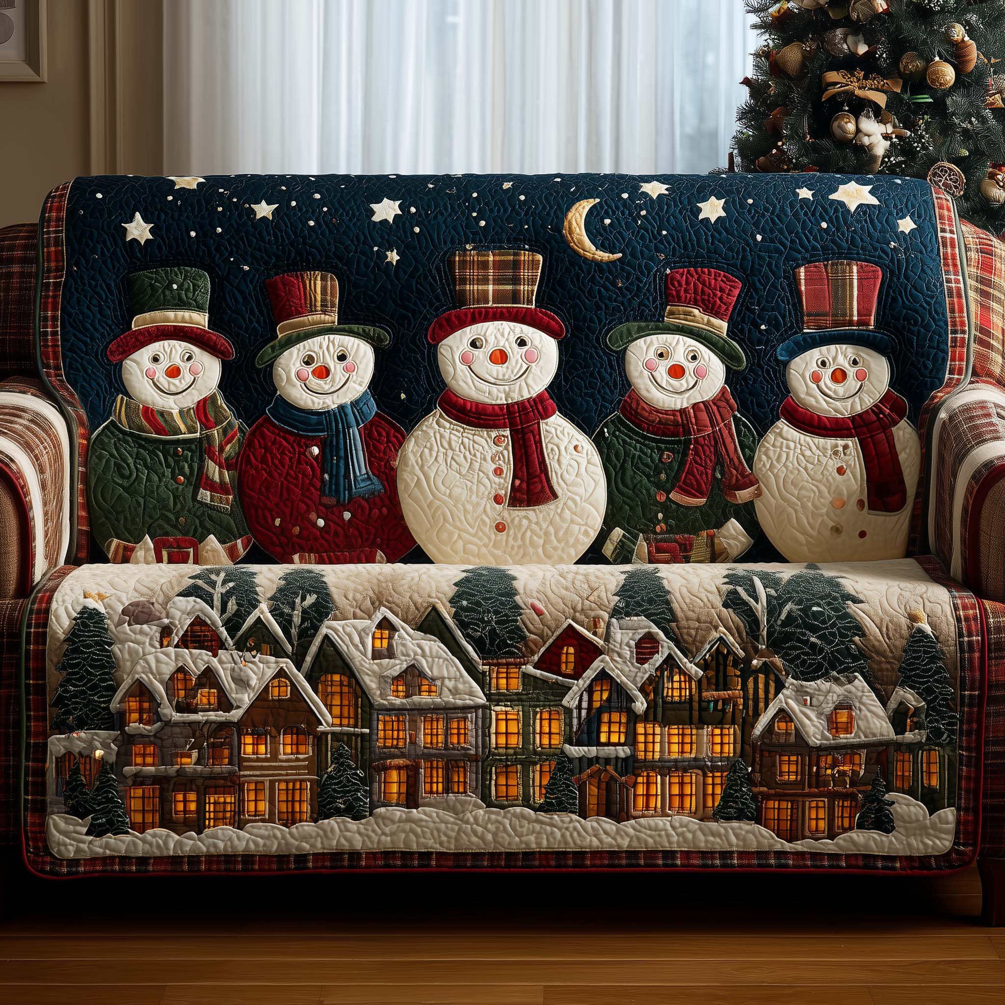 Cheerful Snowman Quilted Sofa Cover Snowman Friend Holiday Cover Presents For Family
