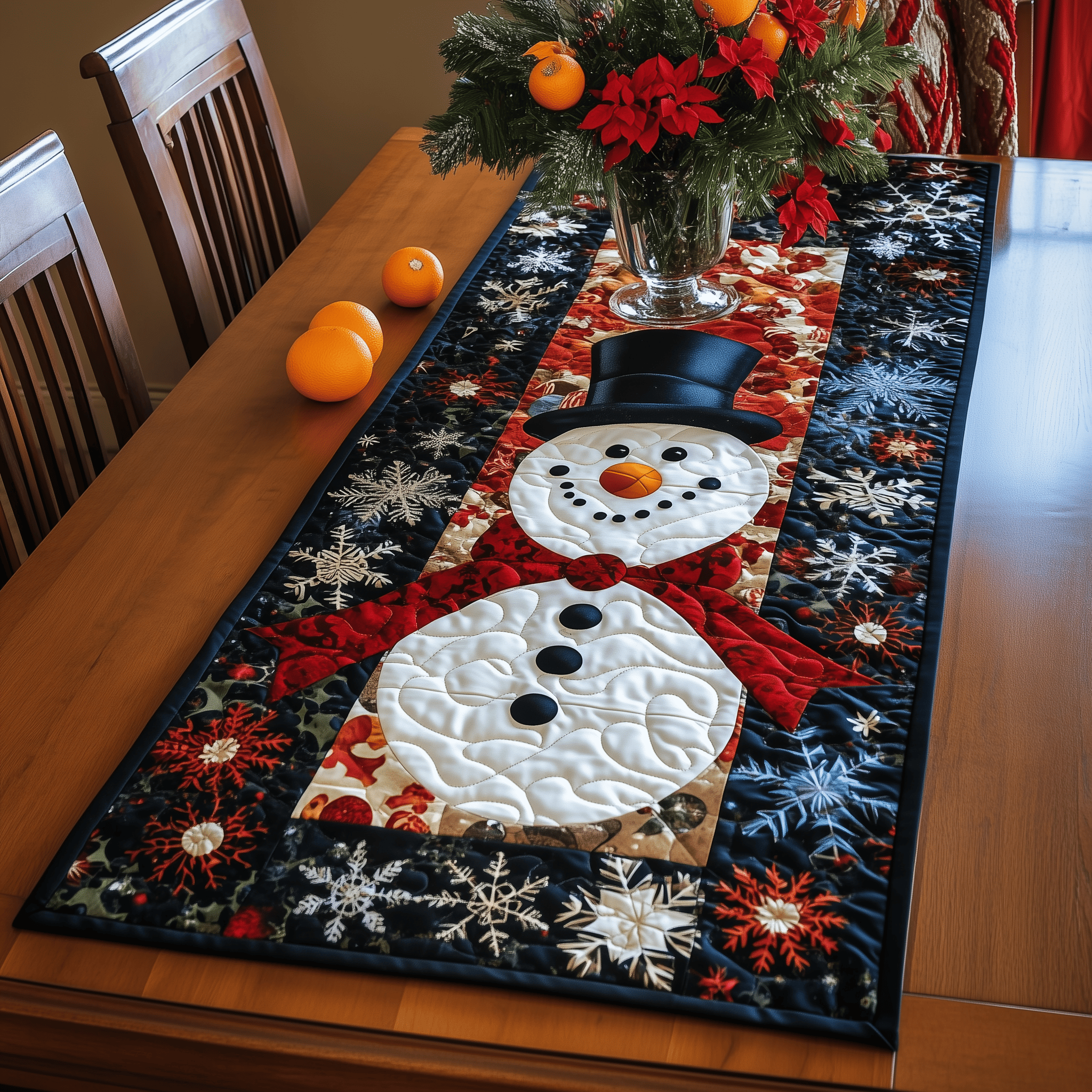 Cheerful Snowman Quilted Table Runner Christmas Holiday Dining Table Runner Decorations Xmas Gifts 2025