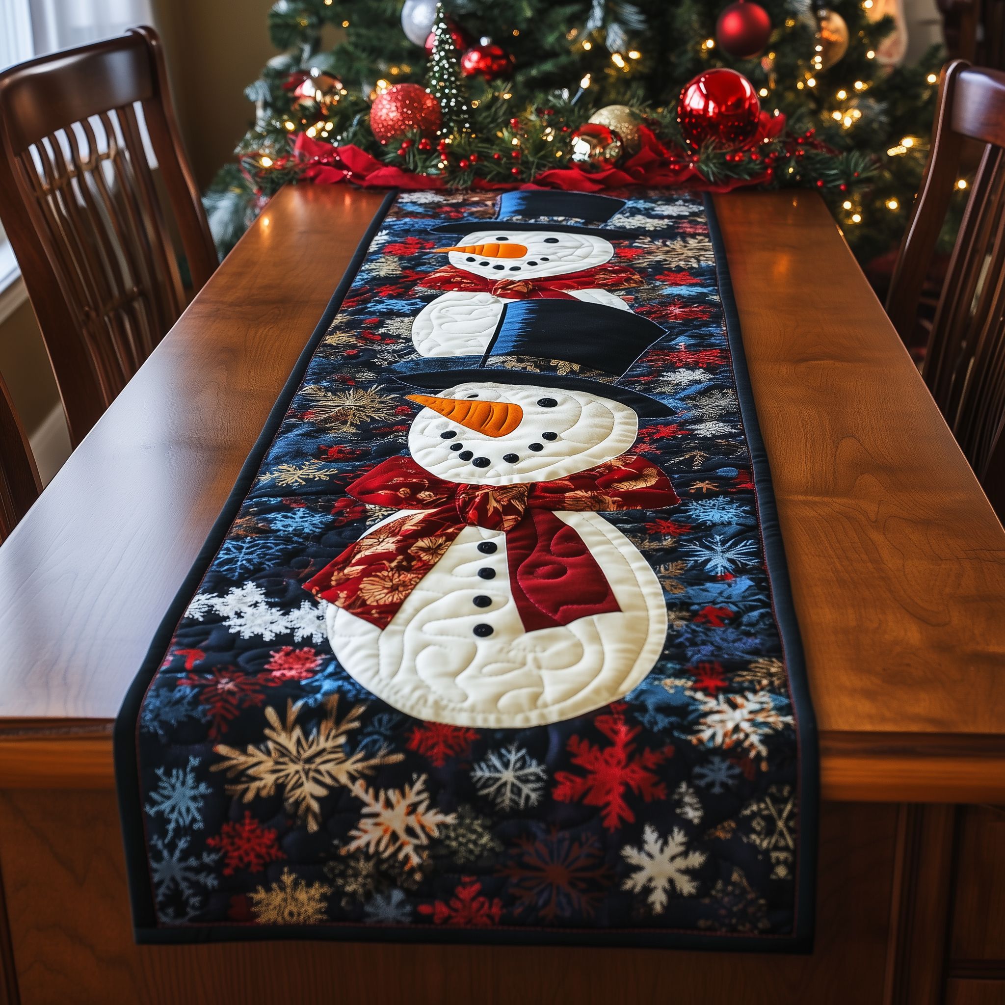 Cheerful Snowman Quilted Table Runner Christmas Holiday Dining Table Runner Decorations Xmas Gifts 2025