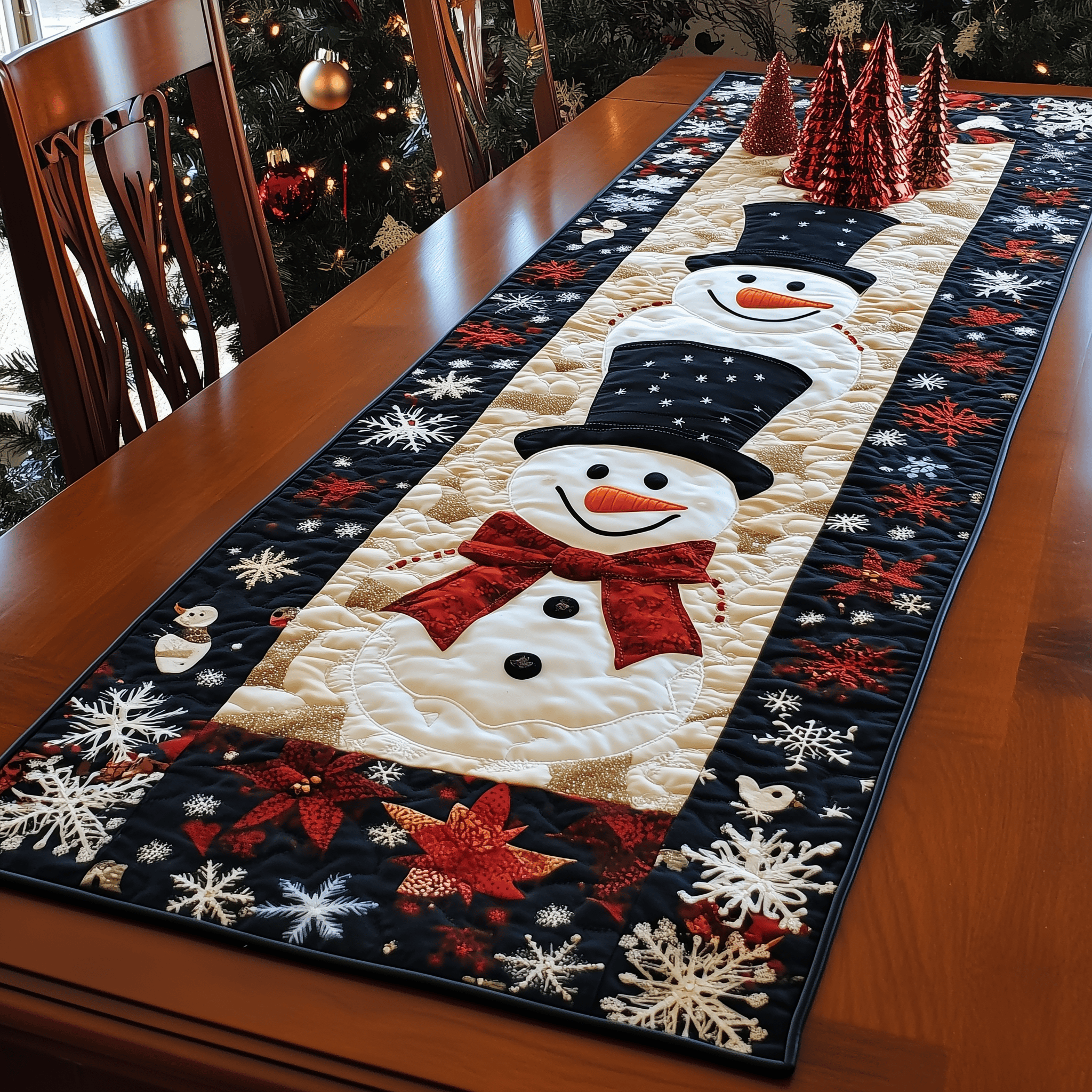 Cheerful Snowman Quilted Table Runner Christmas Holiday Dining Table Runner Decorations Xmas Gifts 2025
