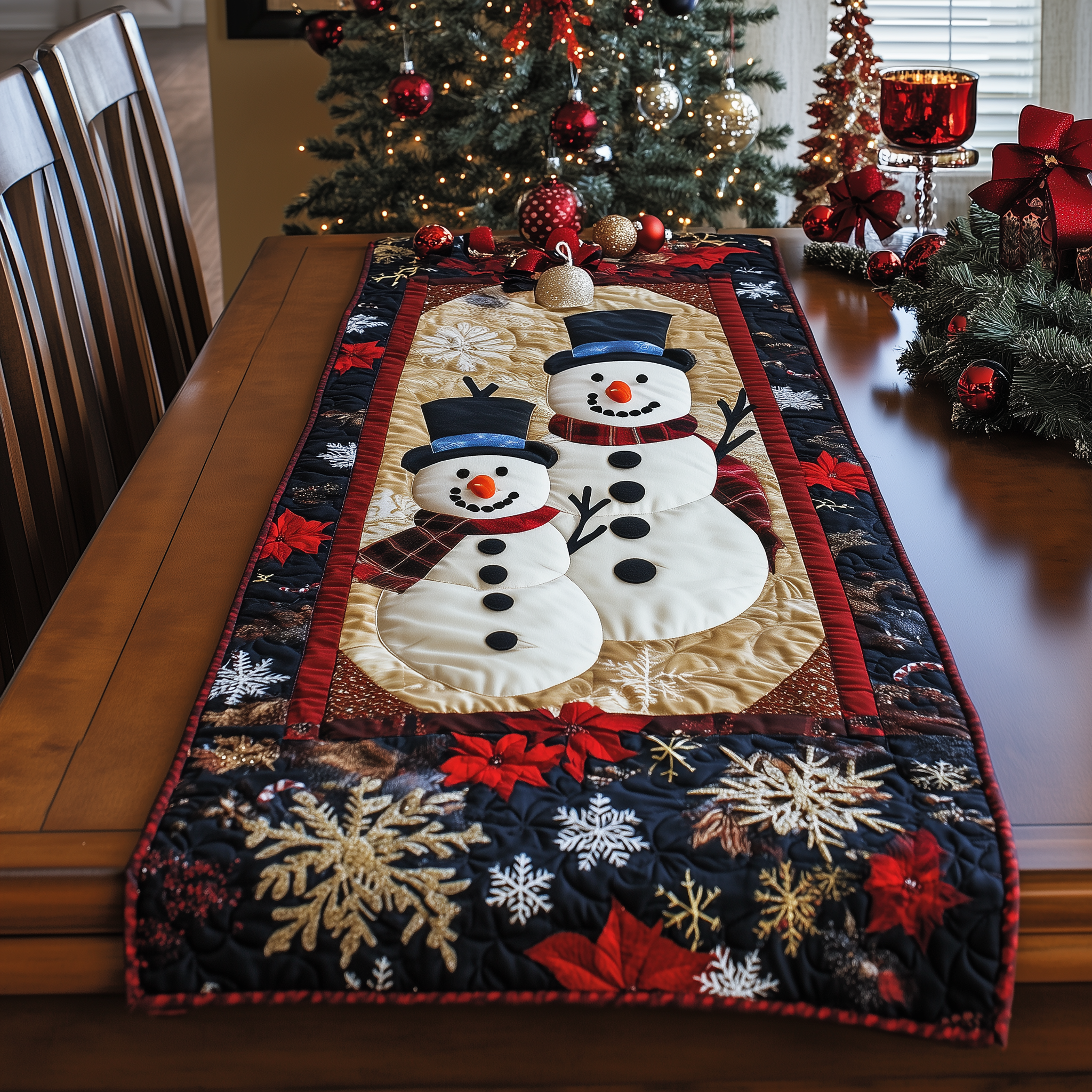 Cheerful Snowman Quilted Table Runner Christmas Holiday Dining Table Runner Decorations Xmas Gifts 2025