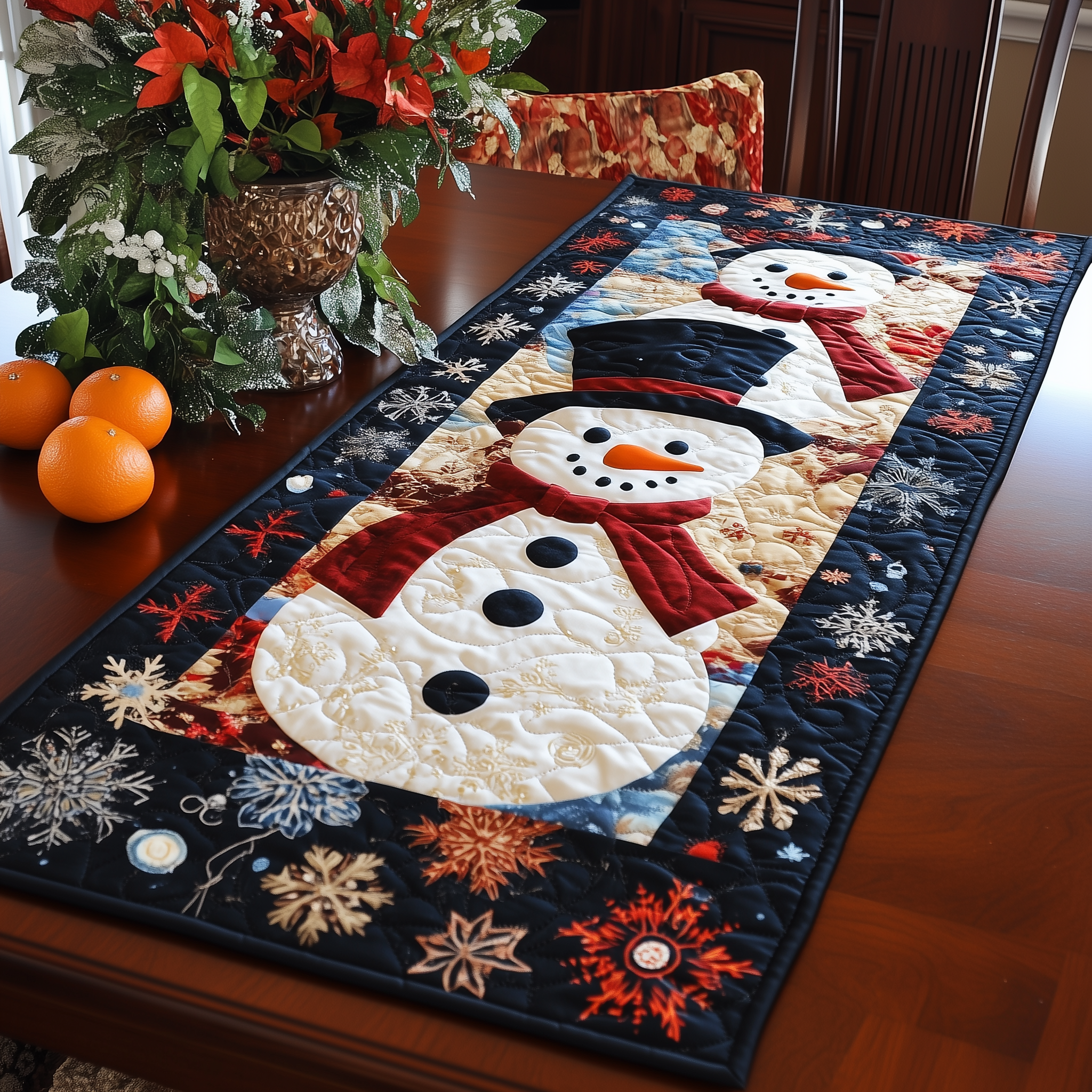 Cheerful Snowman Quilted Table Runner Christmas Holiday Dining Xmas Table Runner House Decorations