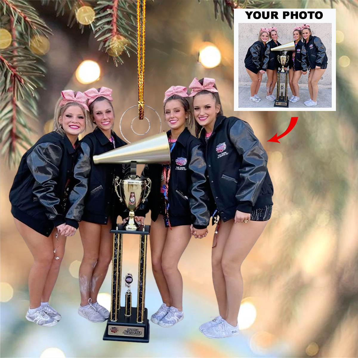 Cheerful Spirit Personalized Photo Mica Ornament Christmas Gift For Cheerleader Sport