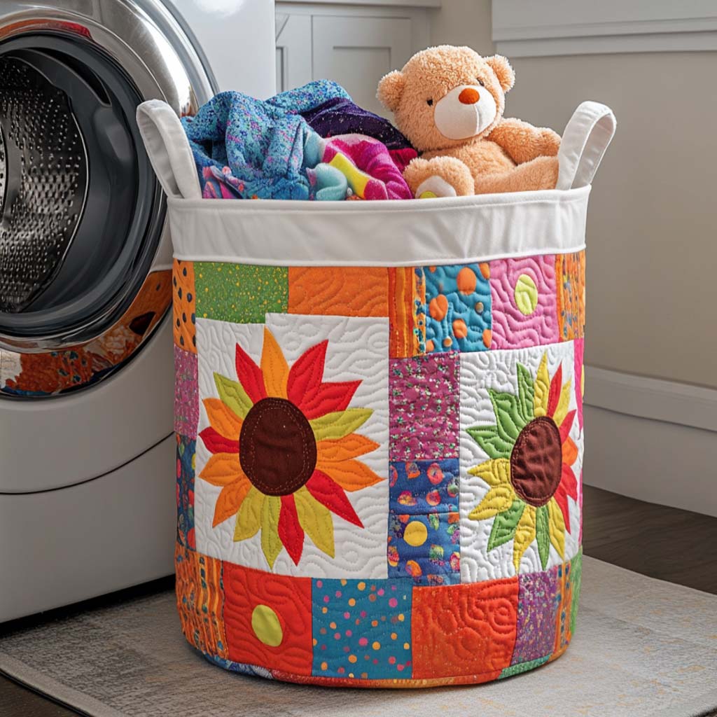 Cheerful Sunflower Quilted Laundry Basket Graduation Merch Gift