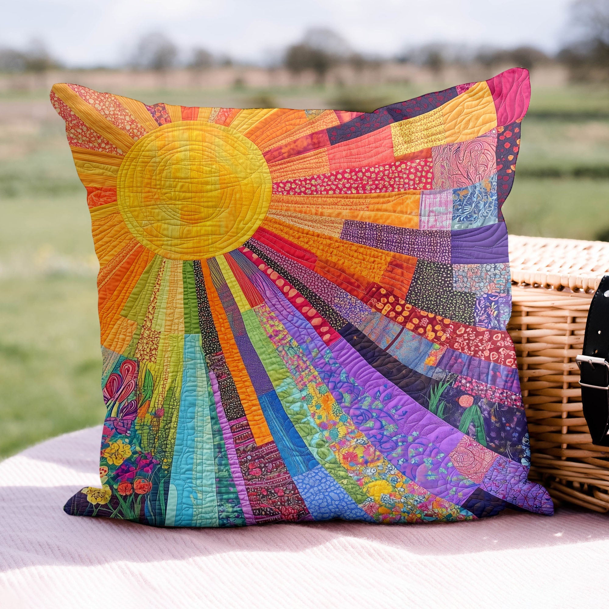 Cheerful Sunshine Quilted Pillow Case Aesthetic Home Decor Unique Presents Ideas