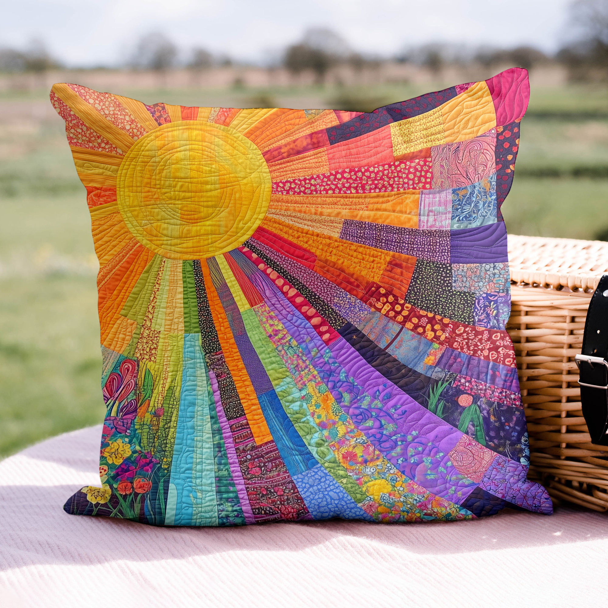 Cheerful Sunshine Quilted Pillow Case Winter Throw Pillow for Home