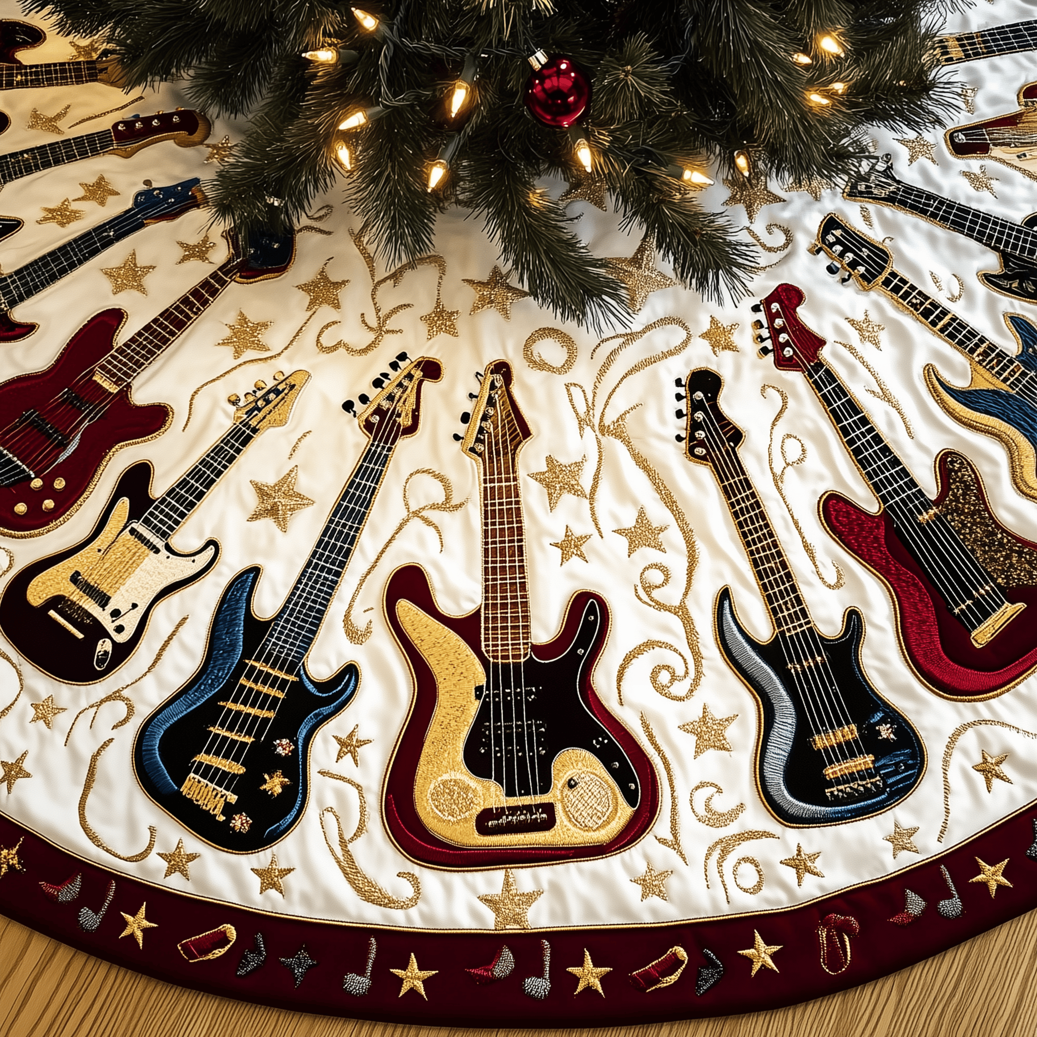 Cheerful Swirl Guitars Quilted Tree Skirt Christmas Tree Skirt Best Christmas Gifts For My Wife