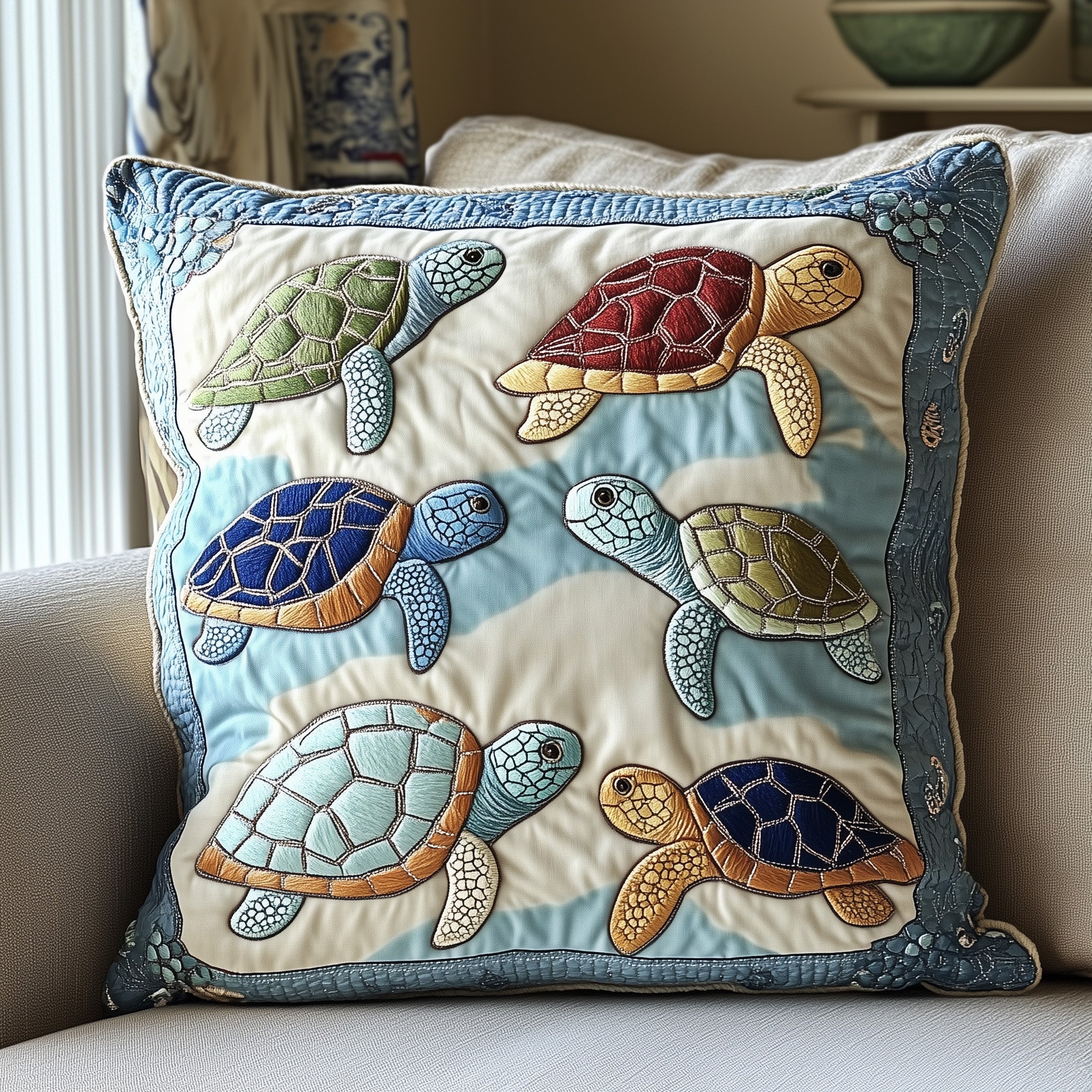 Cheerful Turtle Quilted Pillow Case Gift For Boyfriend