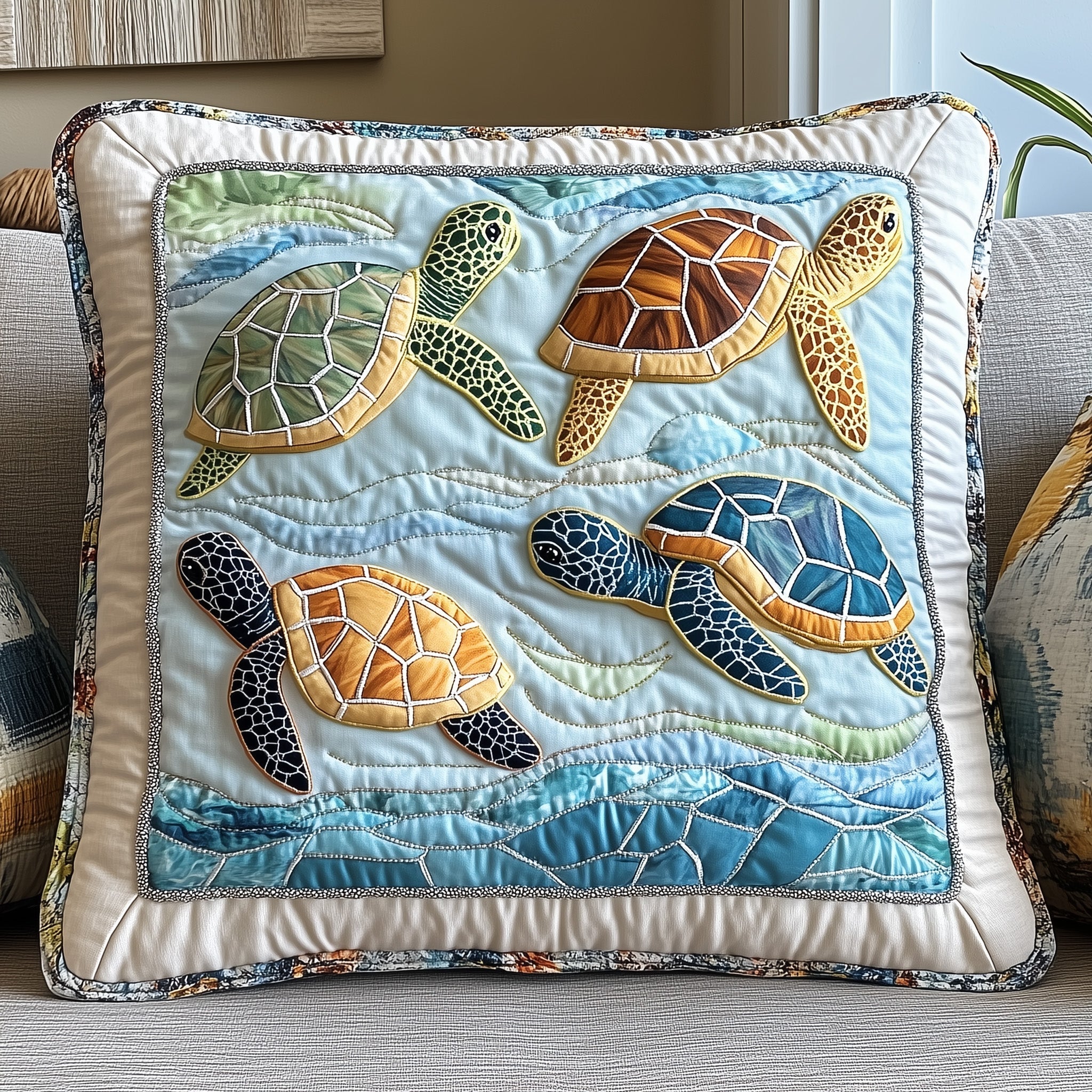 Cheerful Turtle Quilted Pillow Case Gift For Dad