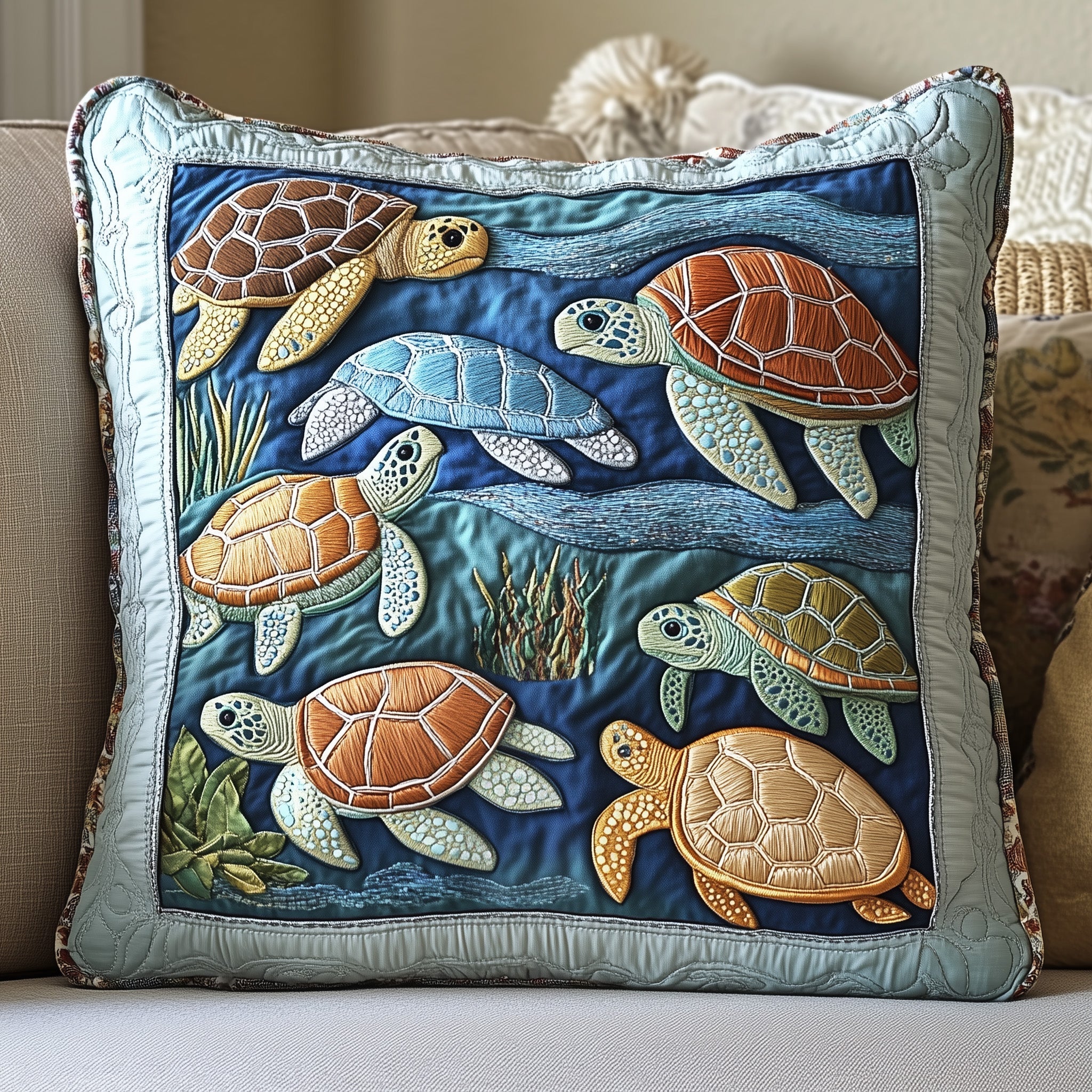 Cheerful Turtle Quilted Pillow Case Gift For Kids