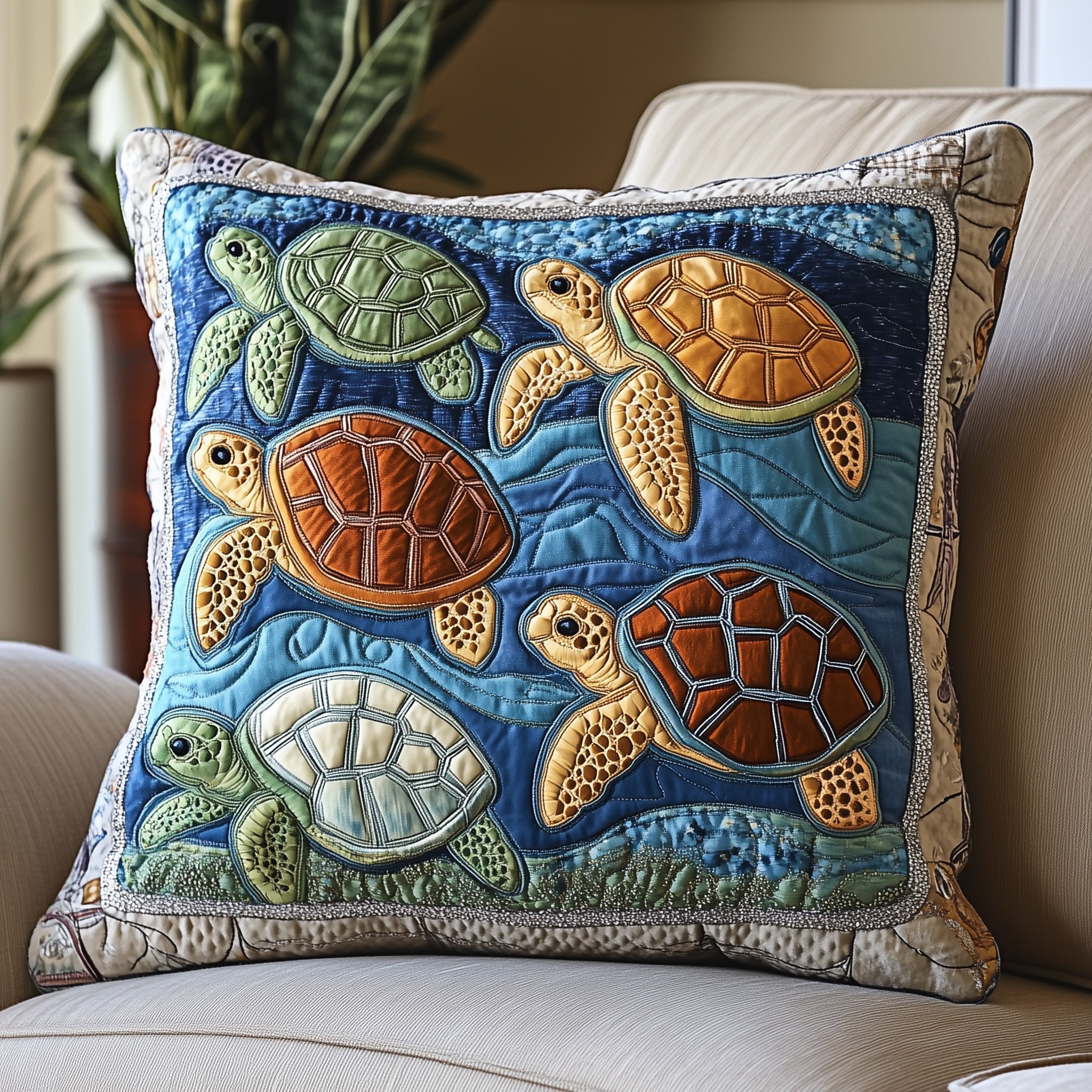 Cheerful Turtle Quilted Pillow Case Gift For Mom