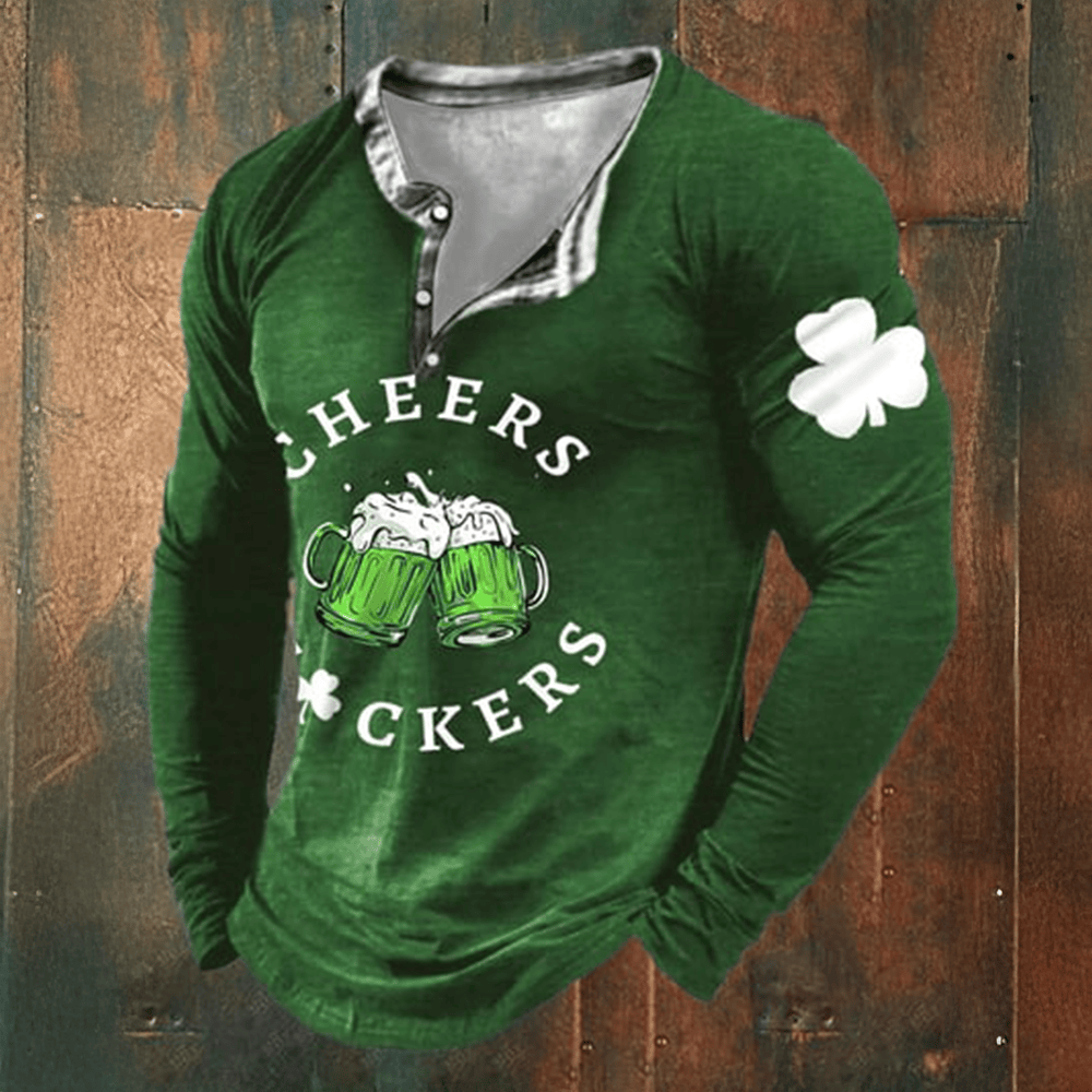 Cheers Fuckers Beers Button Long Sleeve Shirt Shamrock Day Clothing Line
