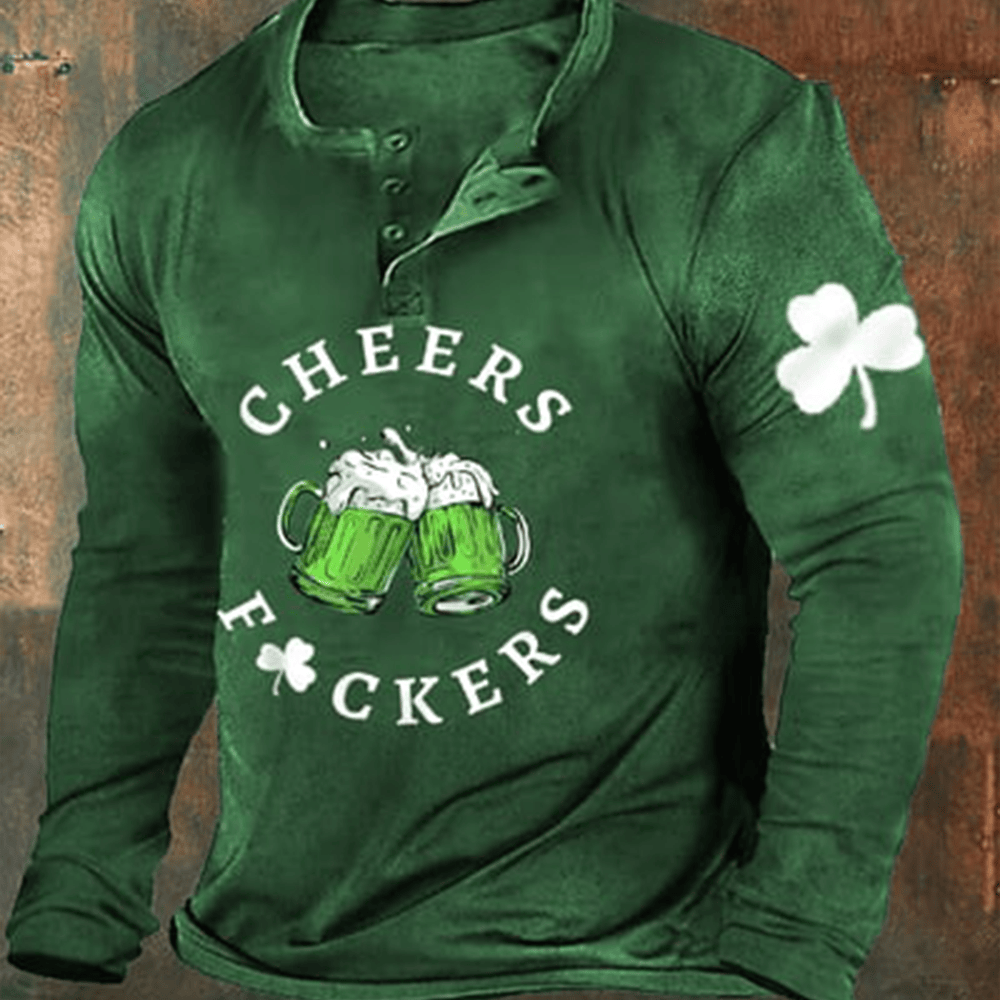Cheers Fuckers Beers Shamrock Button Long Sleeve Shirt St Patrick's Day 2026 Merchandise