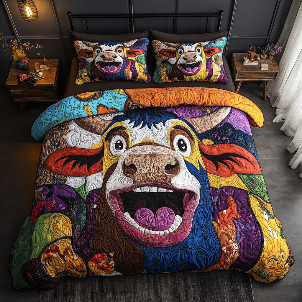 Cheery Herd Quilted Bedding Set Best Bedspread Set Gifts For Cow Lovers