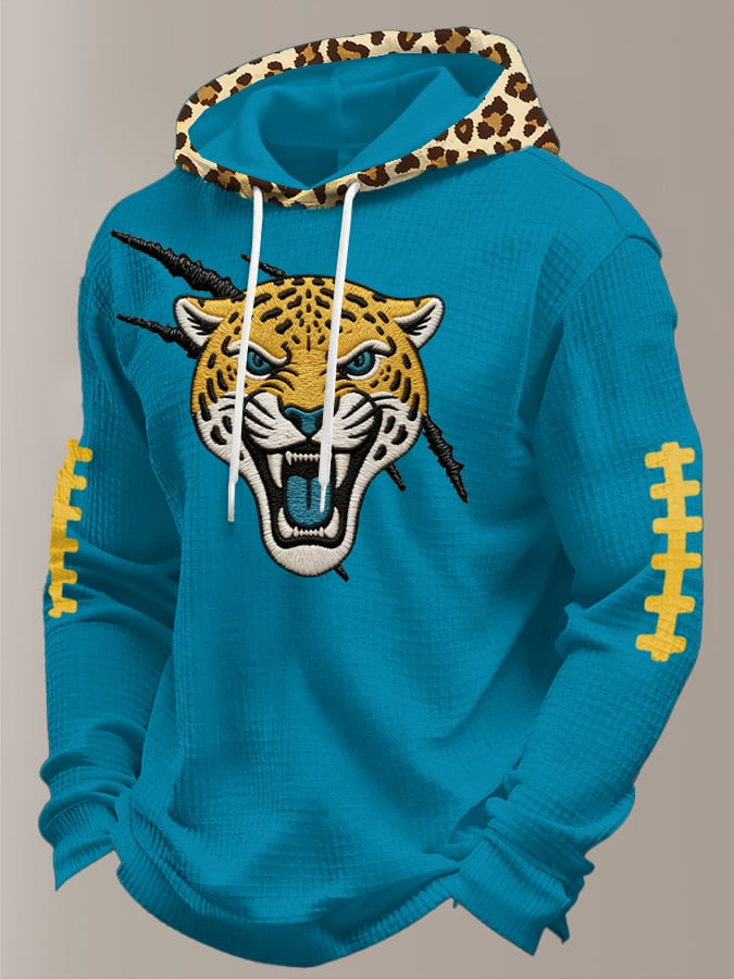 Cheetah Jacksonville Football Leopard Pattern Waffle Hoodie Jaguars Merch Game Day Clothes Mens Cheetah Jacksonville Football Leopard Pattern Waffle Hoodie Jaguars Merch Game Day Clothes Mens