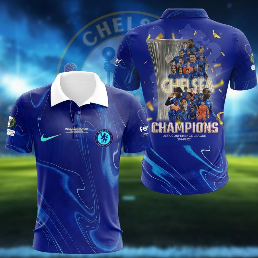 Chelsea Champion UEFA Conference League 2024 2025 Polo Shirt Chelsea Football Club Gifts
