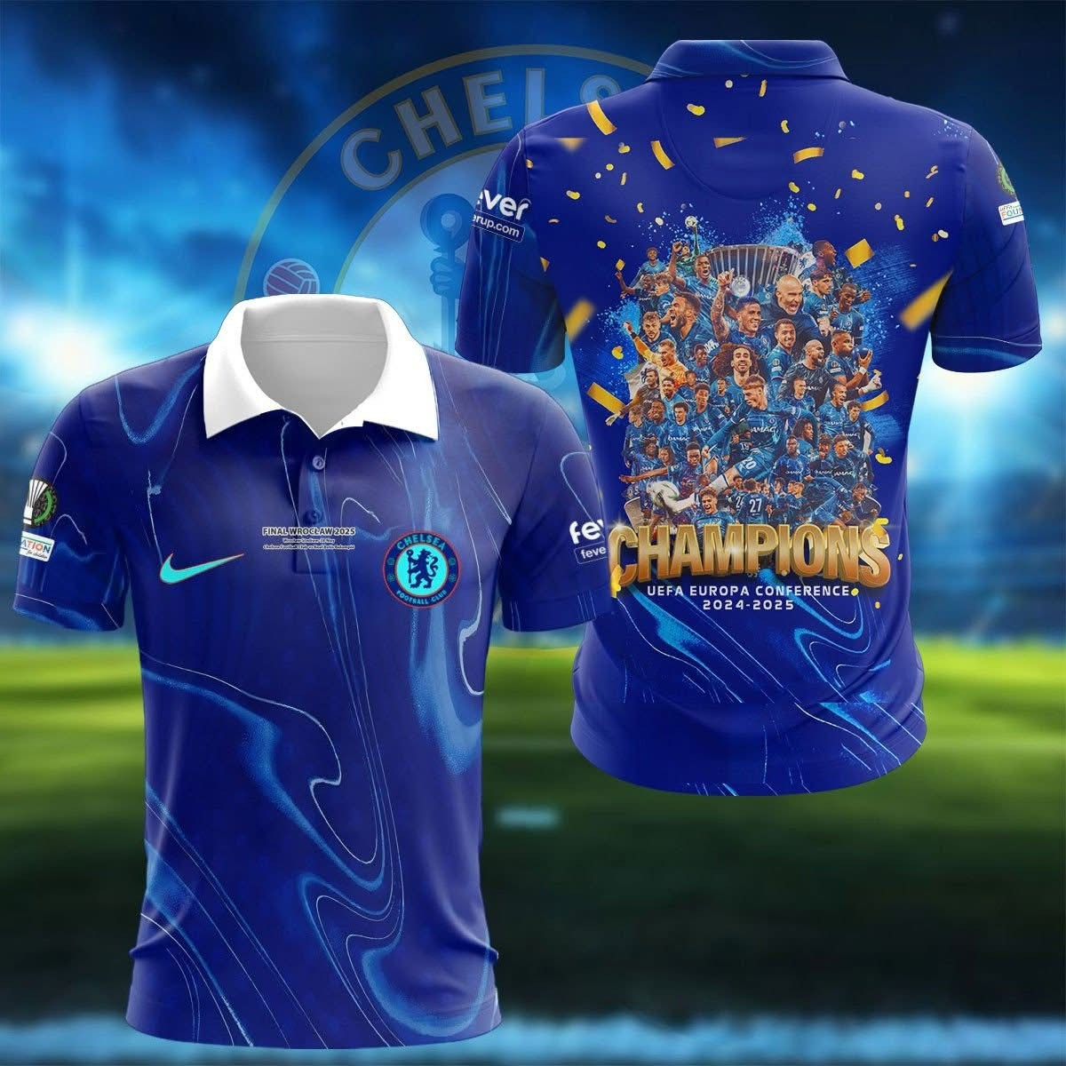 Chelsea Champion UEFA Conference League 2024 2025 Polo Shirt The Blues F.C Fan Gifts