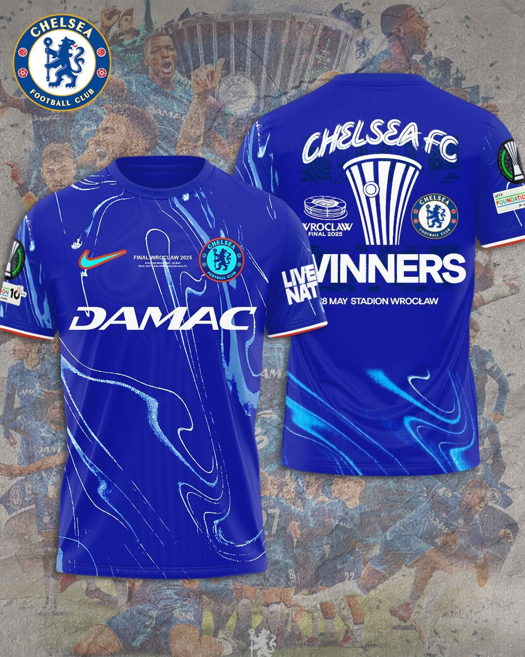 Chelsea FC 2025 Europe UEFA Conference League Champions Shirt The Blues Fan Merch Gifts