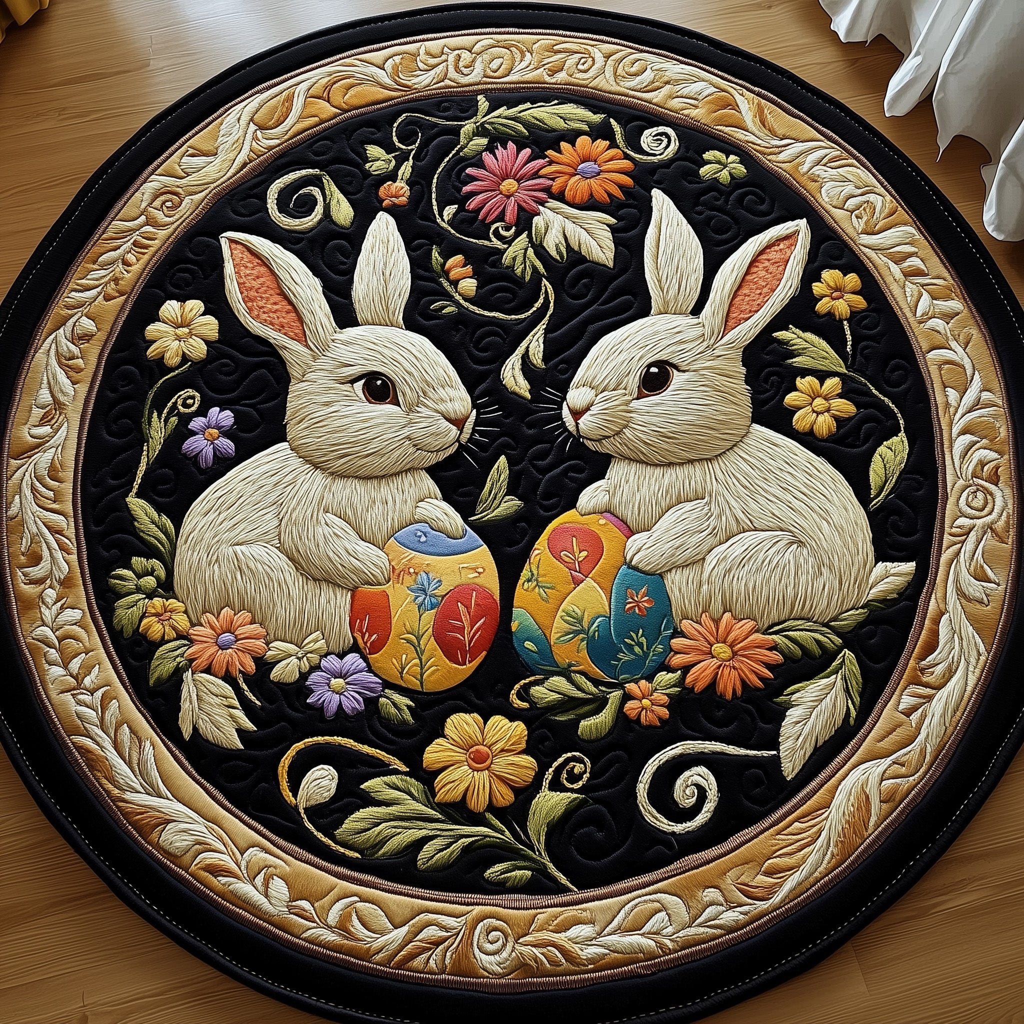 Cherished Bunny Couple Quilted Round Mat Christmas Gift