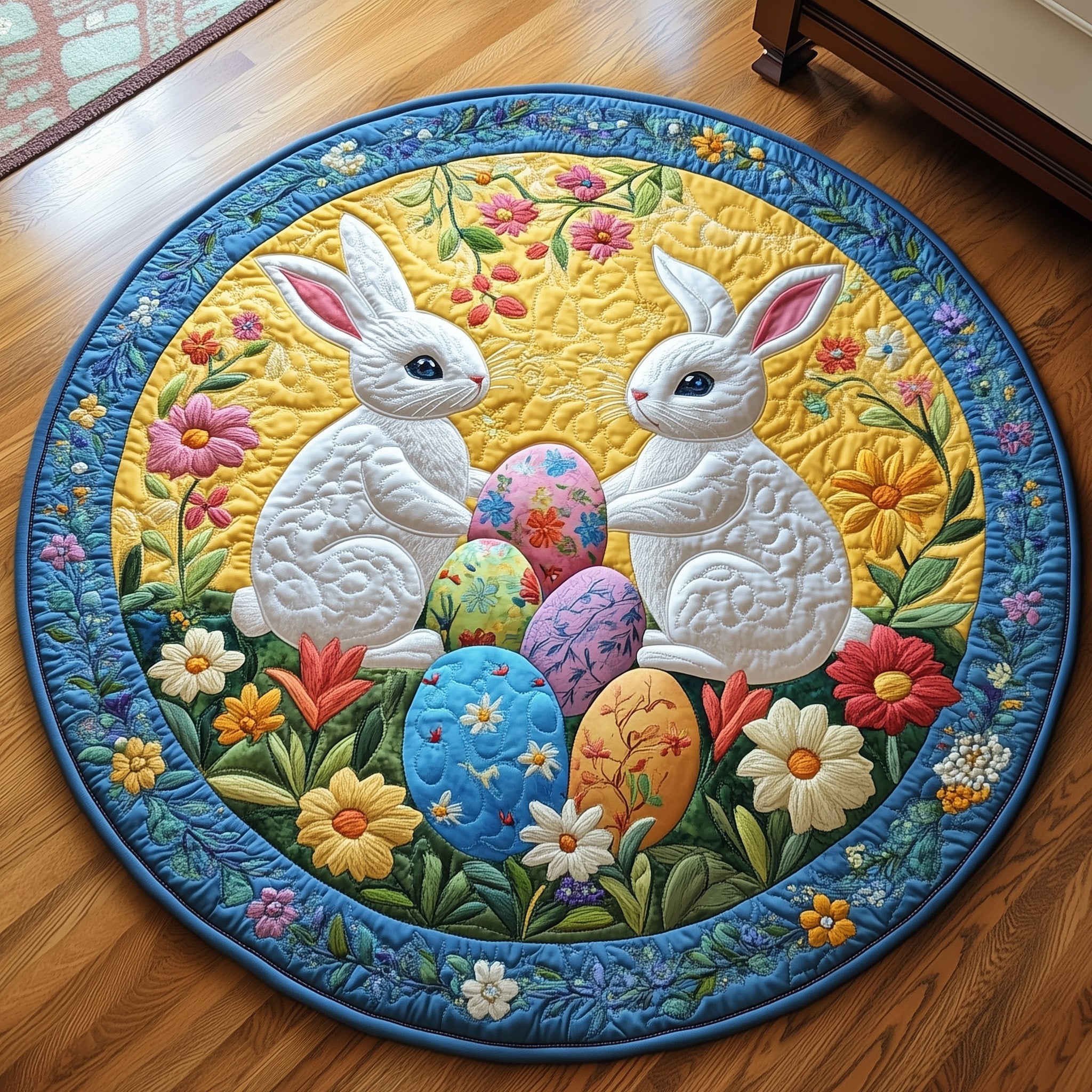 Cherished Bunny Couple Quilted Round Mat Gift For Dad(1)
