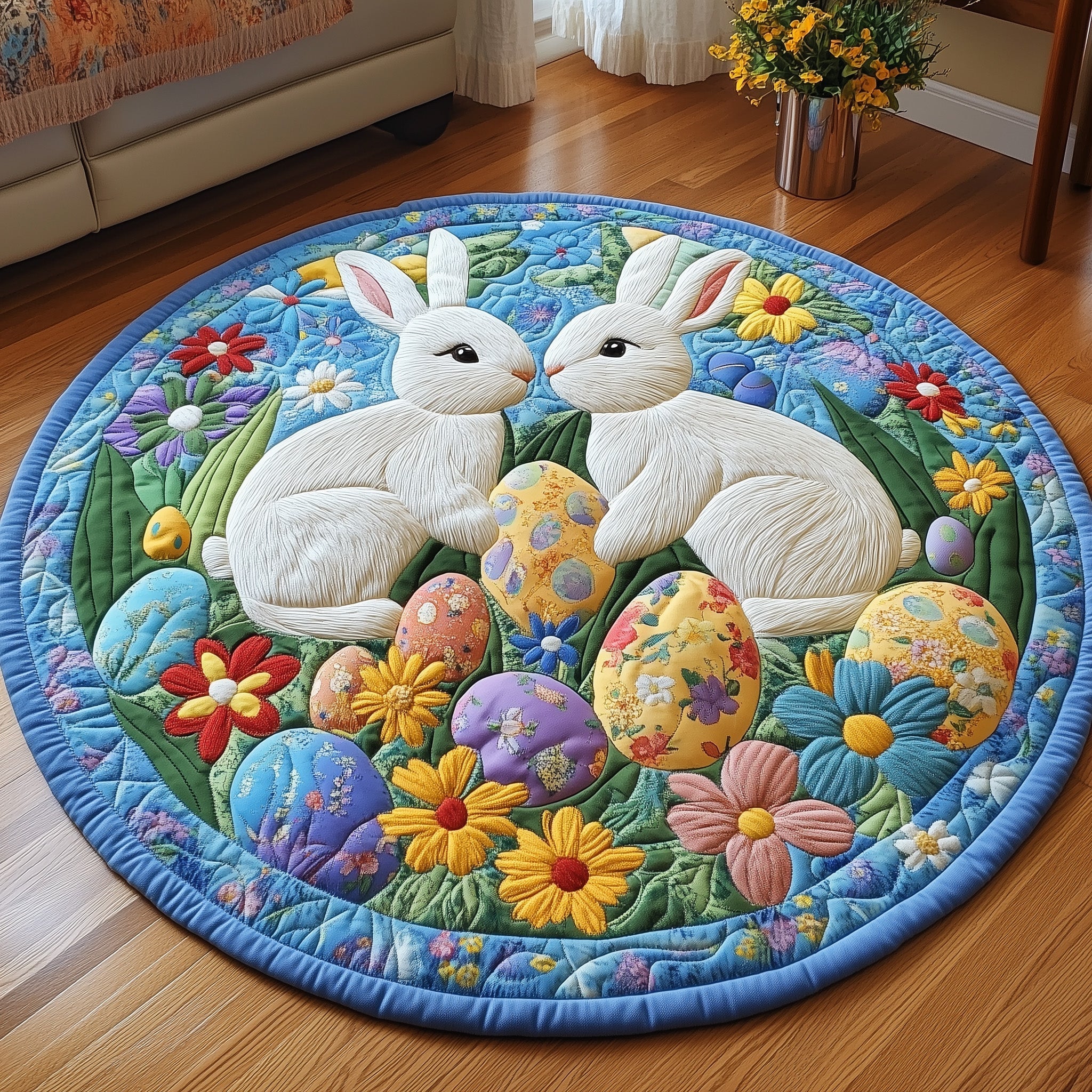 Cherished Bunny Couple Quilted Round Mat Gift For Him