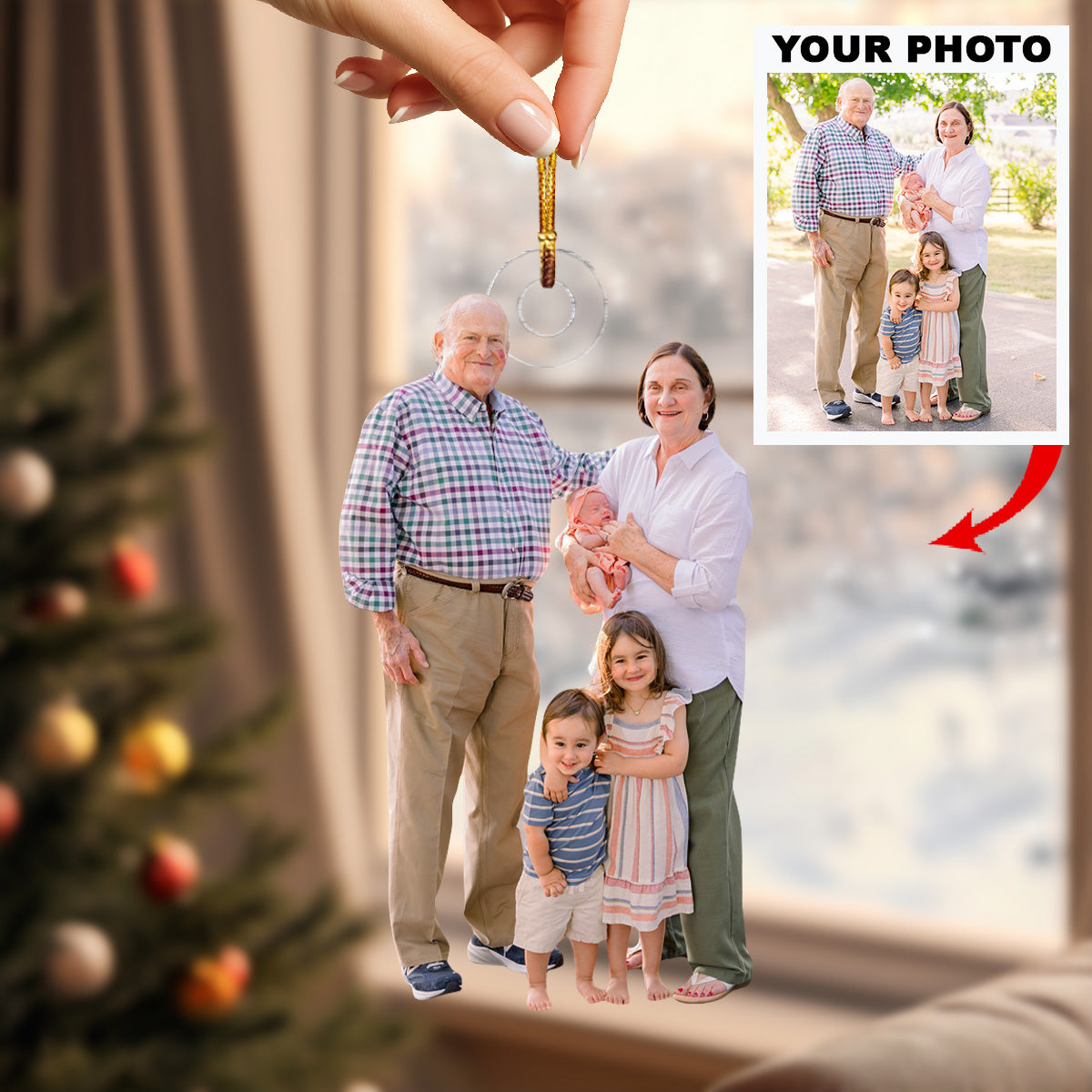 Cherished Grandparent Love Personalized Photo Mica Ornament Christmas Gift For Family